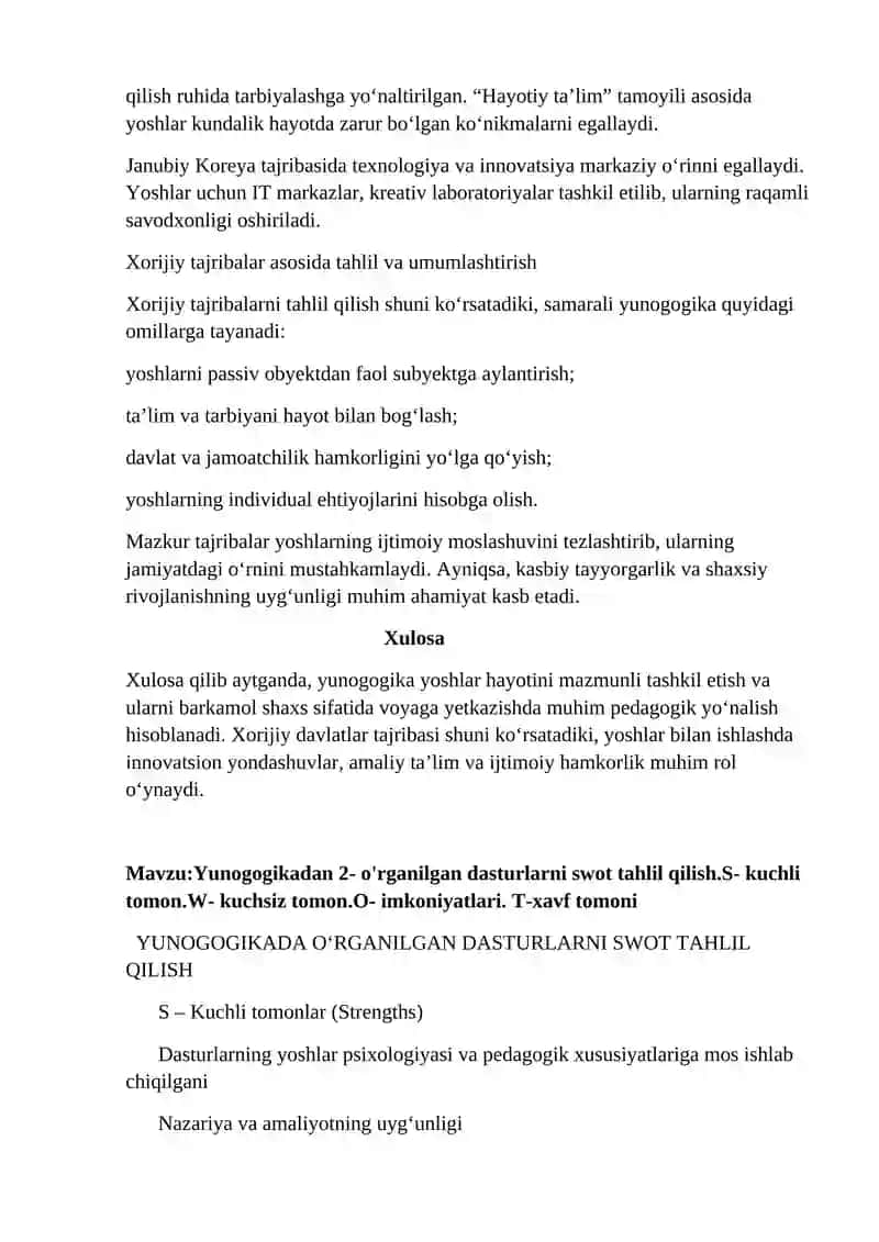 Yunogogika va yoshlar hayotiga oid xorijiy tajribalarni o'rganib tahlil qilish 3