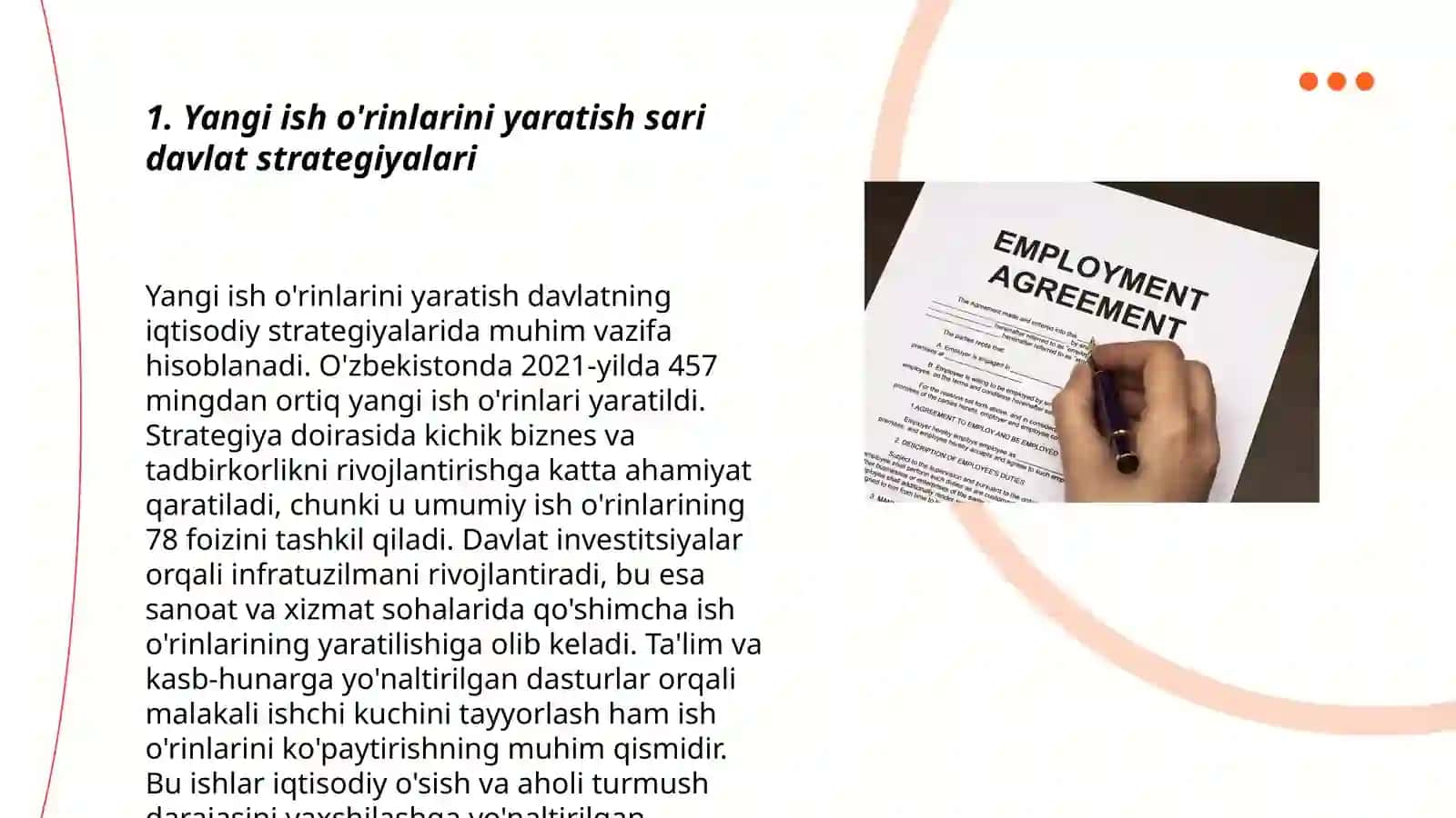 Reja: Yangi ish o'rinlarini yaratish sari davlat strategiyalari 3