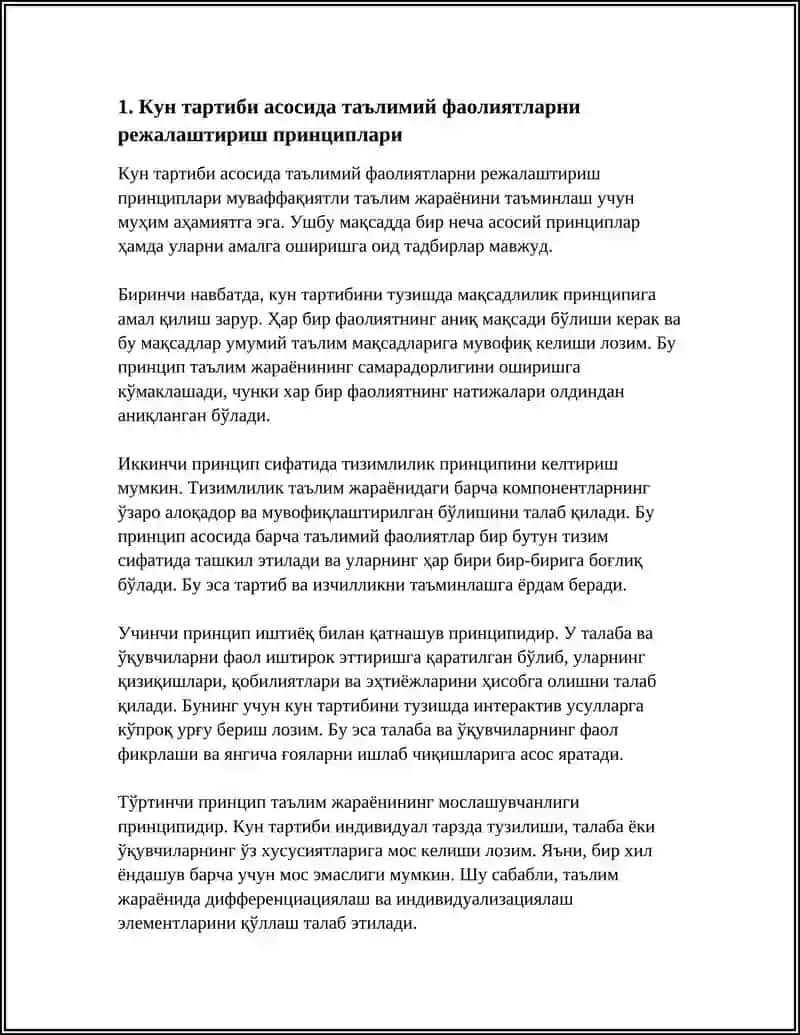 КУН ТАРТИБИ АСОСИДА ТАЪЛИМИЙ ФАОЛИЯТЛАРНИ ТАШКИЛ ЭТИШ ВА РЕЖАЛАШТИРИШ 3