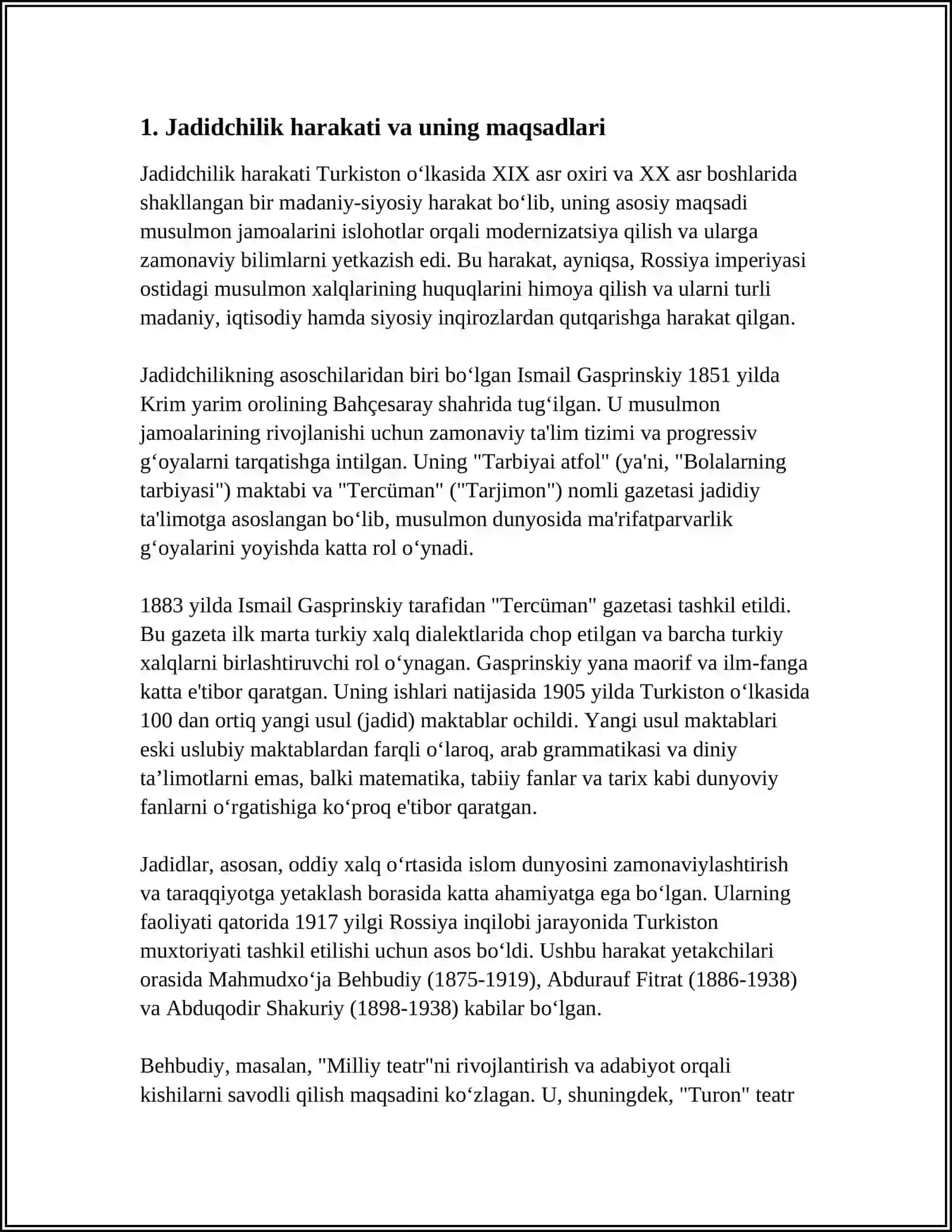 JADID MA'RIFATPARVARLARINING O'LKA IJTIMOIY-MA'NAVIY HAYOTIDA TUTGAN O'RNI 3