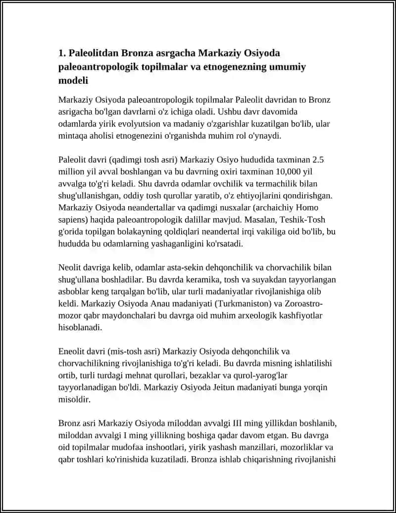 PALEOANTROPOLOGIK TOPILMALARNI MARKAZIY OSIYO AHOLISI ETNOGENEZINI OʻRGANISHDAGI ROLI 3
