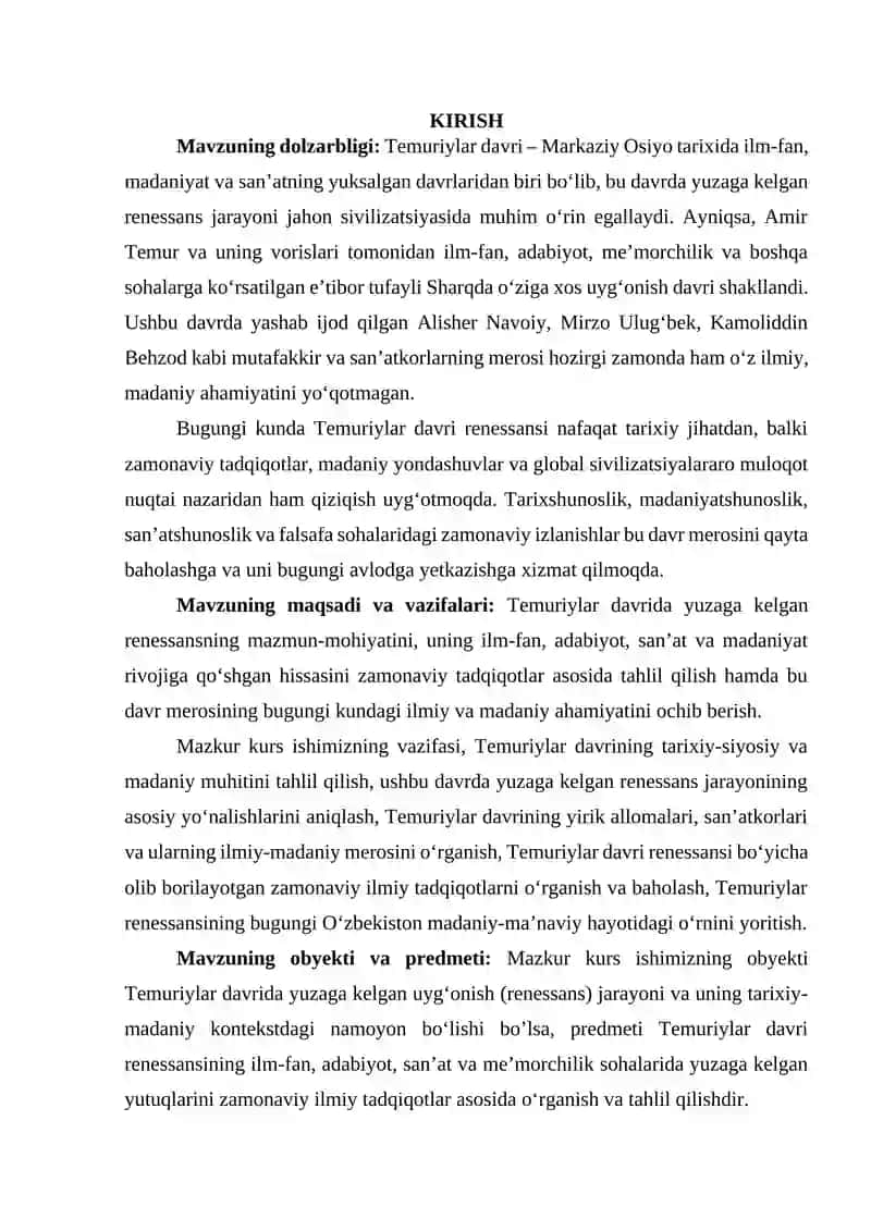 TEMURIYLAR DAVRI RENESSANSINING ZAMONAVIY TADQIQOTLARDA O’RGANILISHI 3