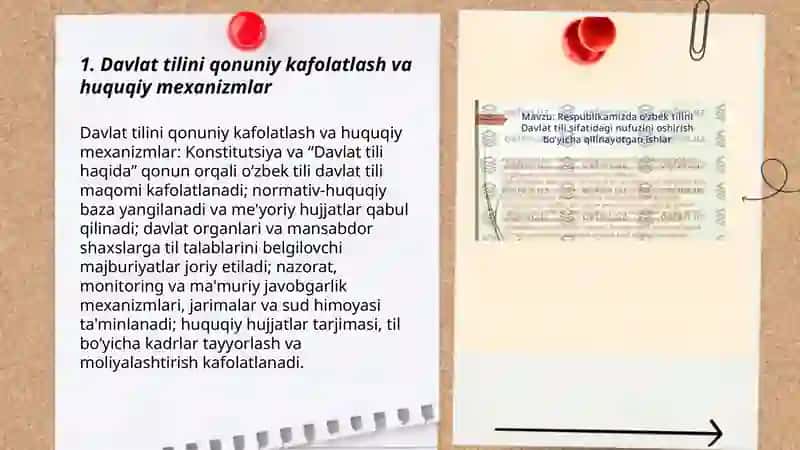 O‘zbek tilining davlat tili sifatidagi nufuzi va mavqeyini tubdan oshirish chora-tadbirlari 3