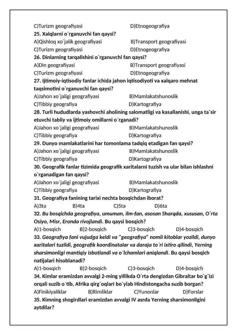 10-sinf. Geografiya mavzulashtirilgan test. 3