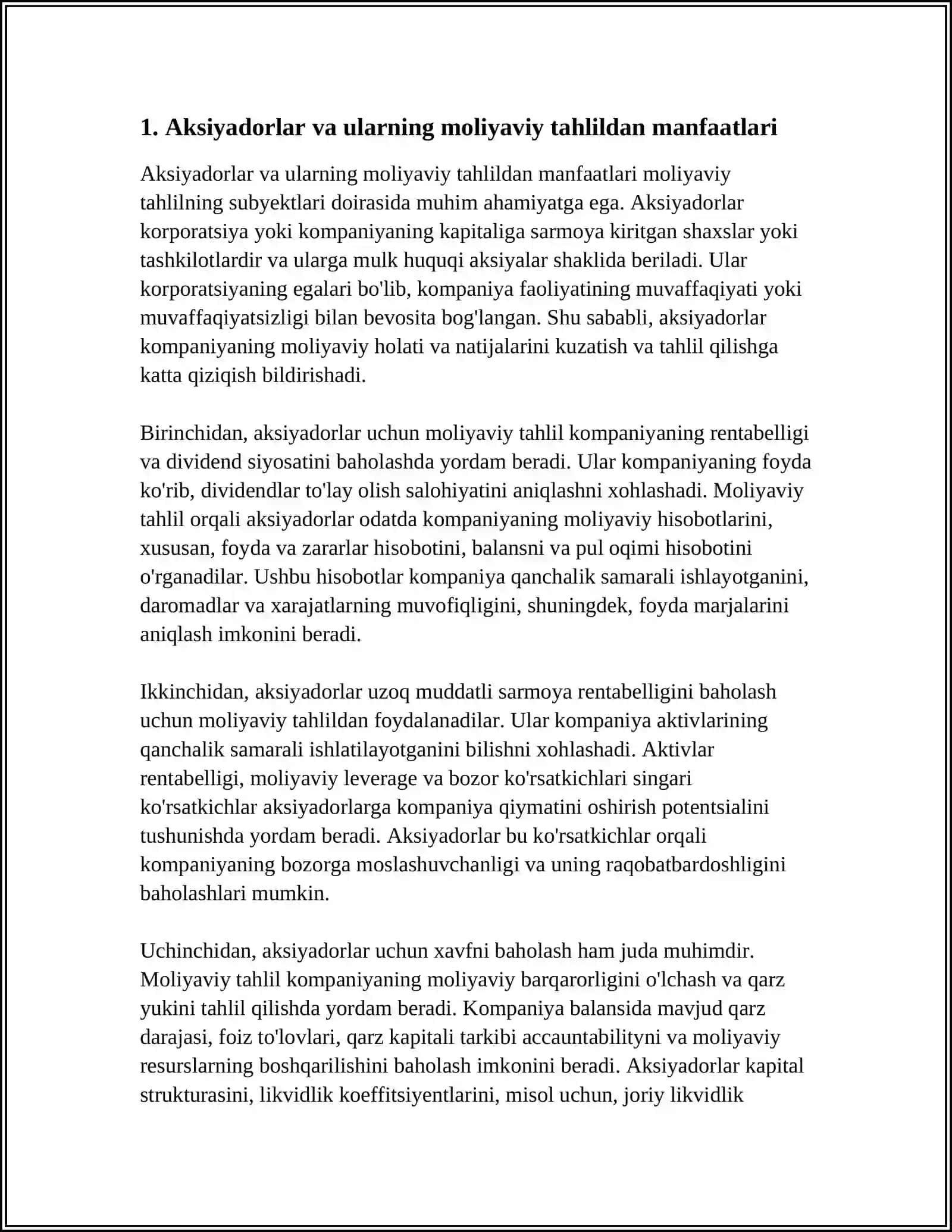 Moliyaviy tahlilning subyektlari va ularning manfaatlari 3