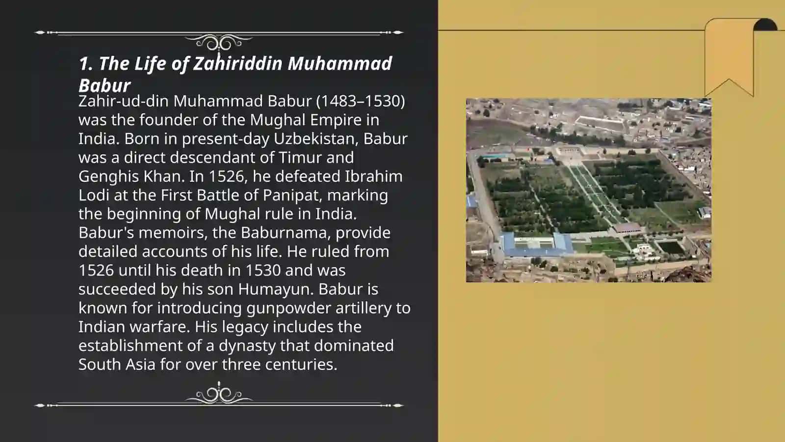 Shah va shoir Zohiriddin Muhammad Bobur va uning bog'i Boghi Bobur 3