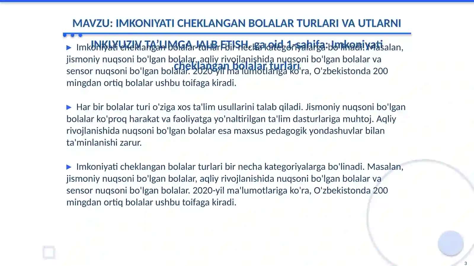 IMKONIYATI CHEKLANGAN BOLALAR TURLARI VA UTLARNI INKLYUZIV TA’LIMGA JALB ETISH 3