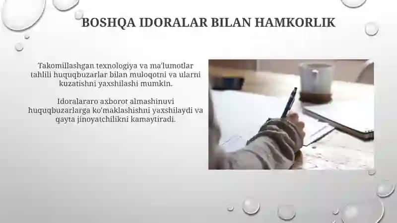 Profilaktika inspektorining ozodlikdan mahrum etish bilan bog'liq bo'lmagan jazolarga hukm etilgan shaxslar bilan ishlash faoliyati va uni takomillashtirish yo'nalishlari 3