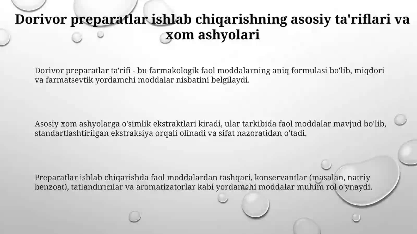 dorivor preparatlarni sanoatda ishlabchiqarish. Sharbatlar. Balzamlar. Eliksirlar 3
