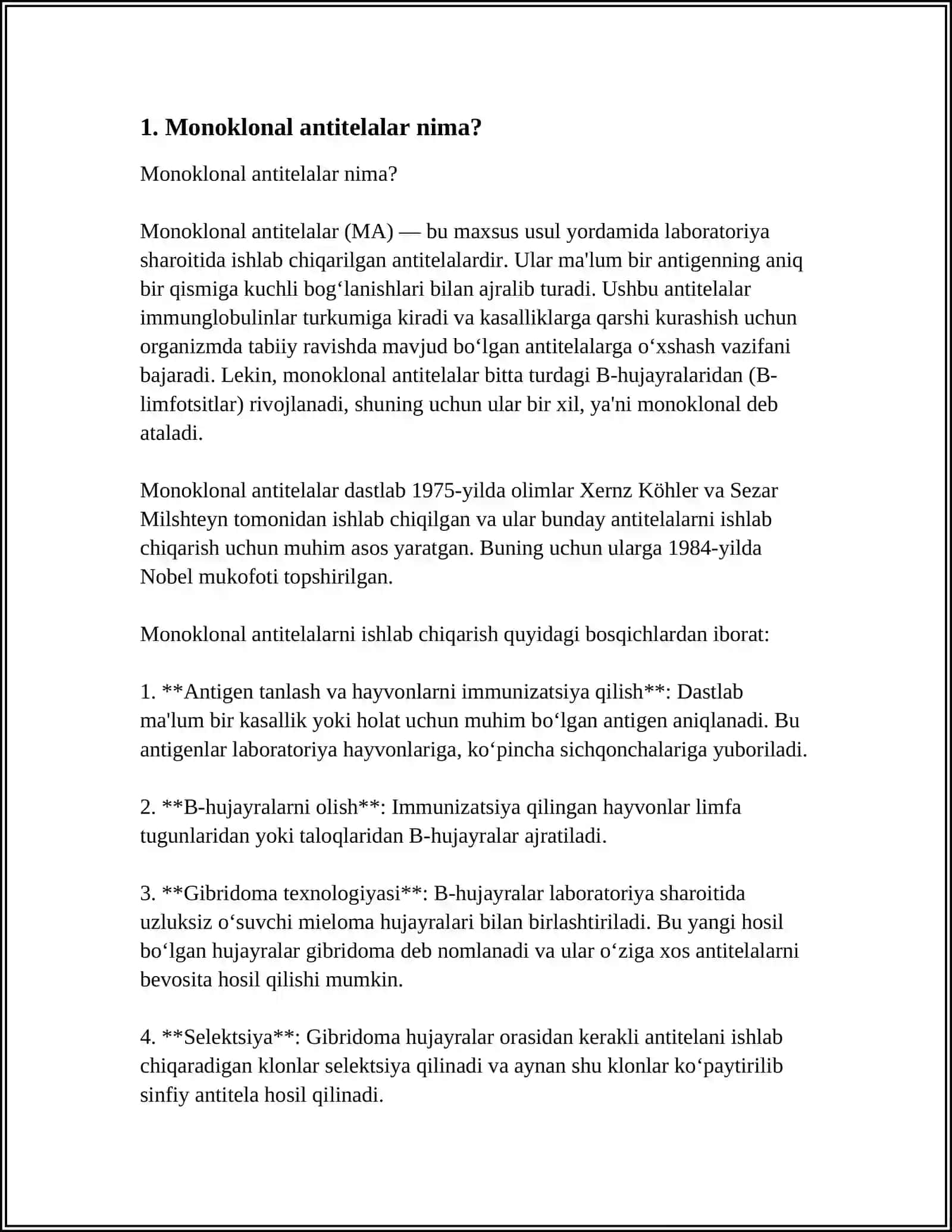 MONOKLONAL ANTITELALAR, ULARNING OLINISHI, TIPLARI VA AMALIYOTDA QOʻLLANILISHI 3