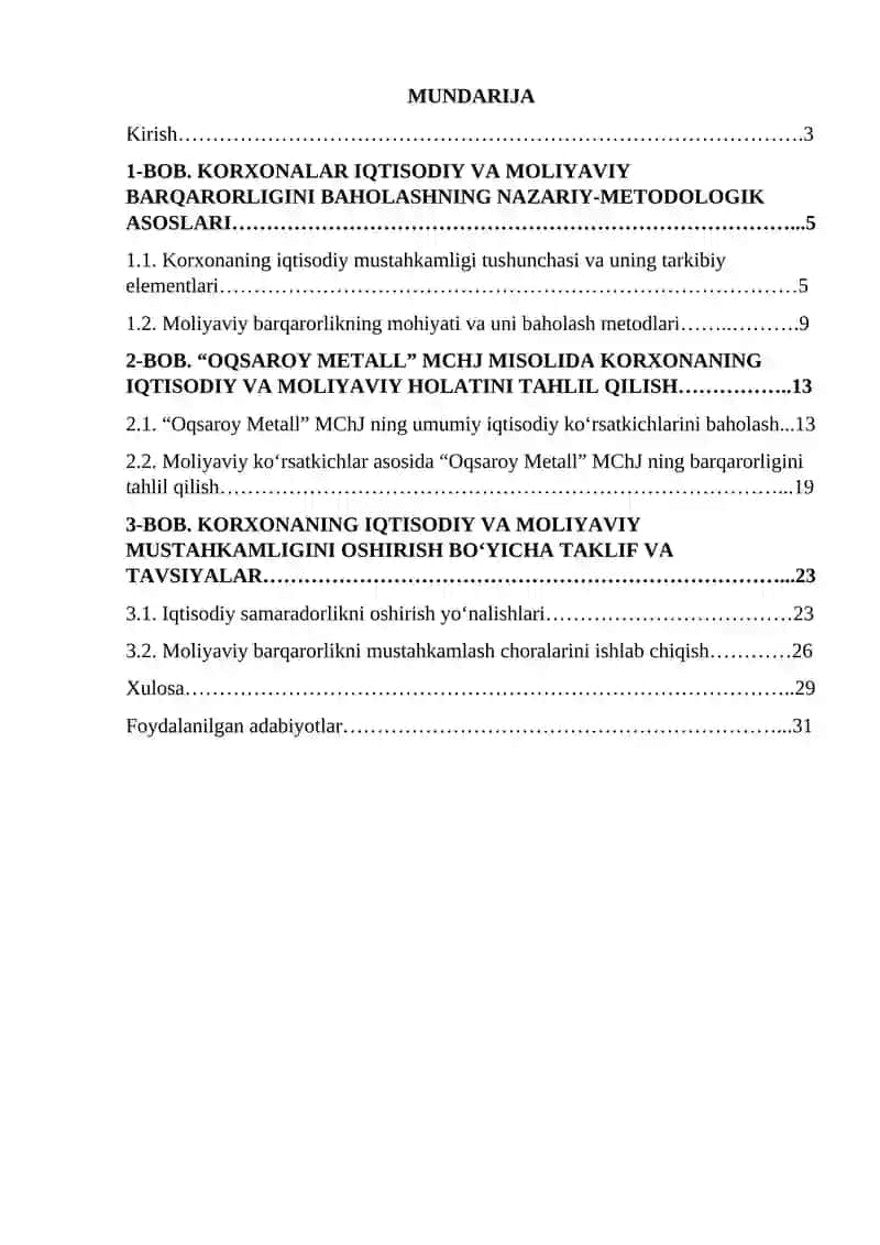 Ishlab chiqarish korxonasining iqtisodiy va moliyaviy mustahkamligini baholash 3