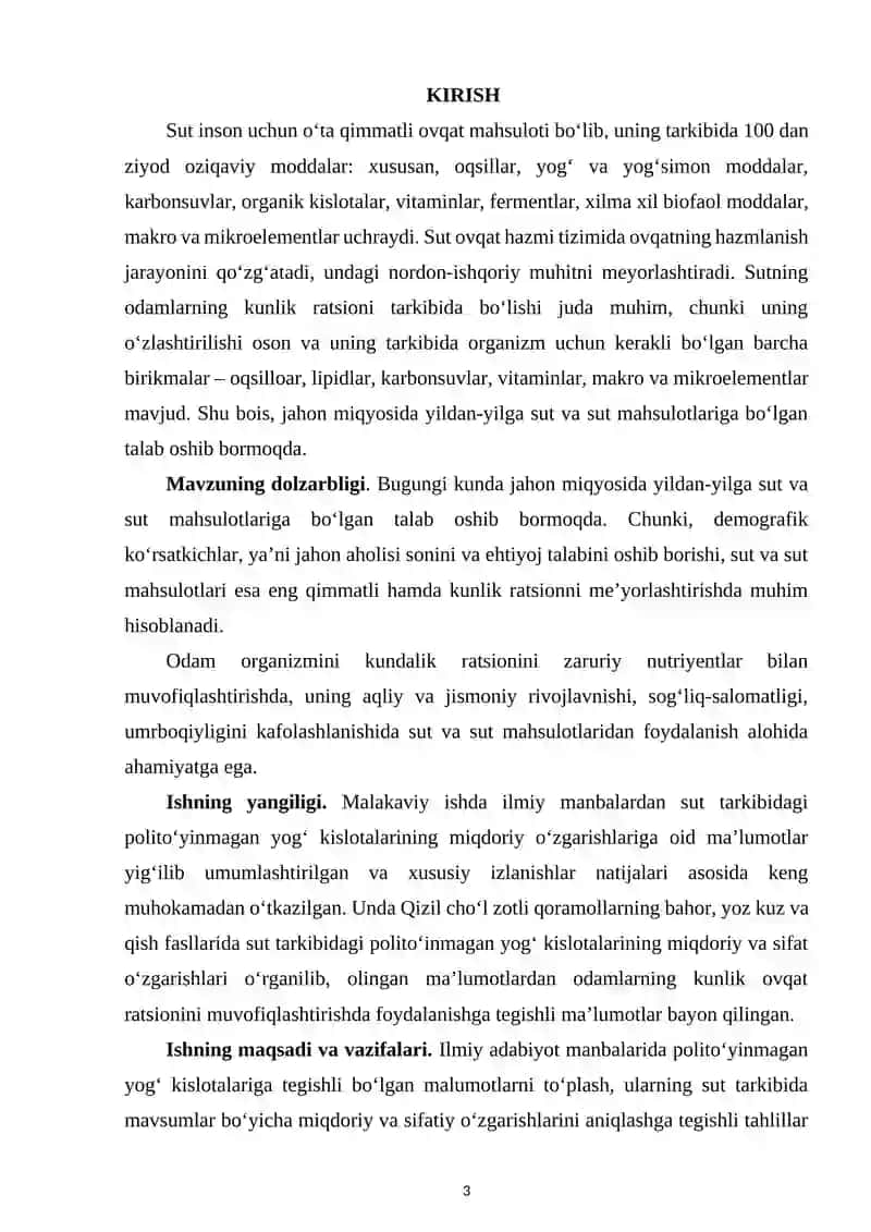SUT TARKIBIDAGI TO‘YINMAGAN YOG‘ KISLOTALARINING YIL FASLLARIDA MIQDORIY O‘ZGARISH DINAMIKASI 3