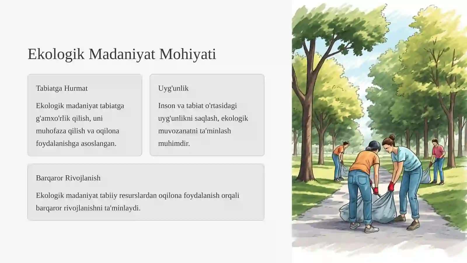 Ekologik madaniyat. Ekologik ma’naviyatni shakllantirish tamoyillari 3