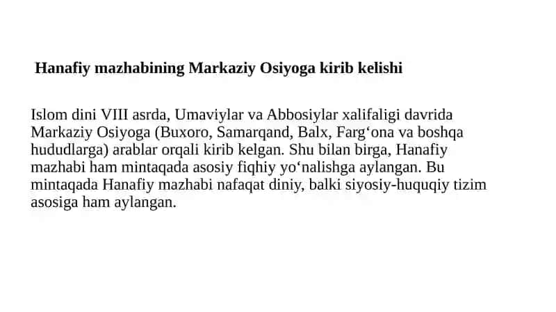 Hanafiy mazhabi rivojida Markaziy Osiyo faqihlarining roli va hissasi 3