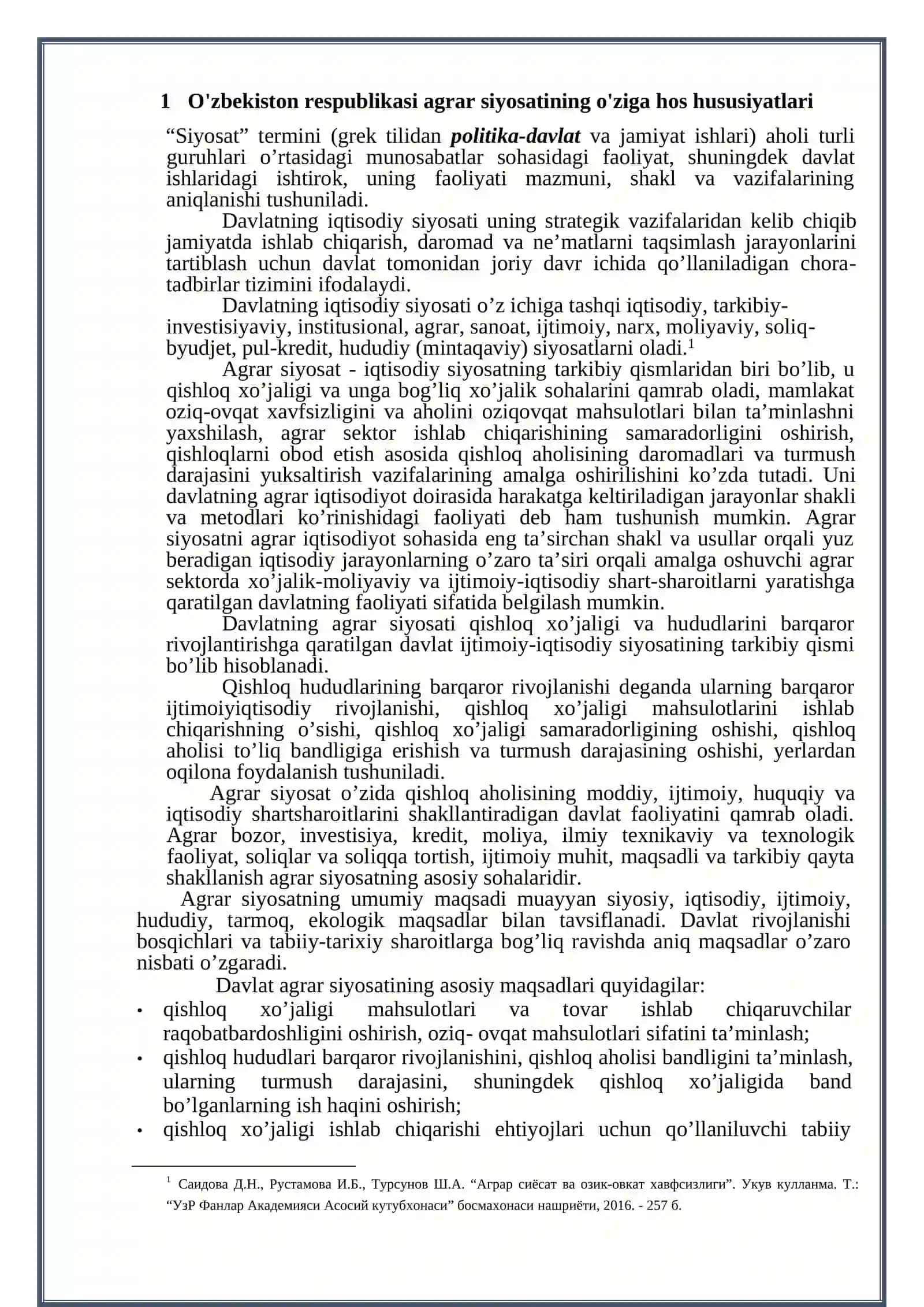 O’zbekiston Raspublikasi agrar siyosatining mazmuni, maqsadi va asosiy yo’nalishlari 3