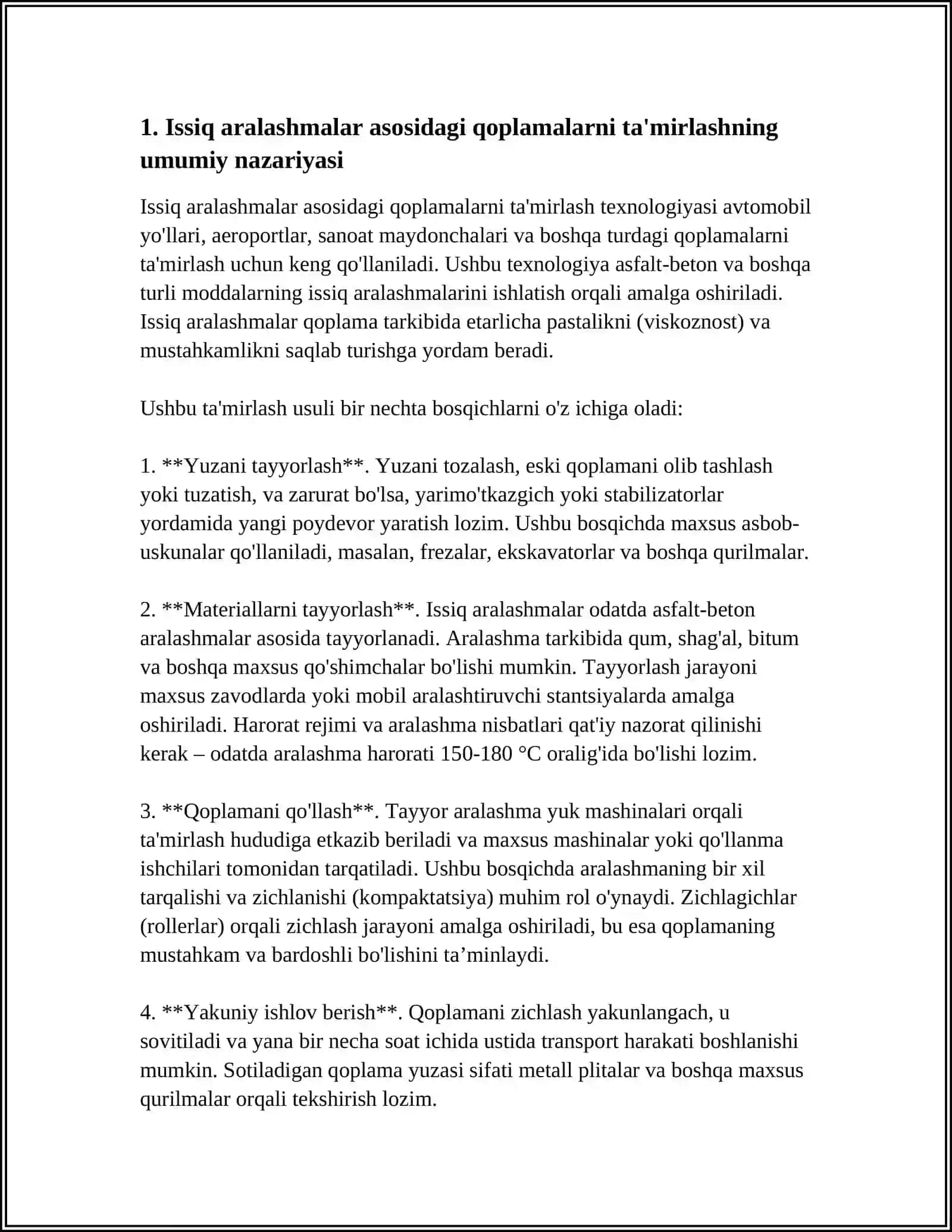 QOPLAMANI ISSIQ ARALASHMALAR YORDAMIDA TA'MIRLASH TEXNALOGIYASI 3