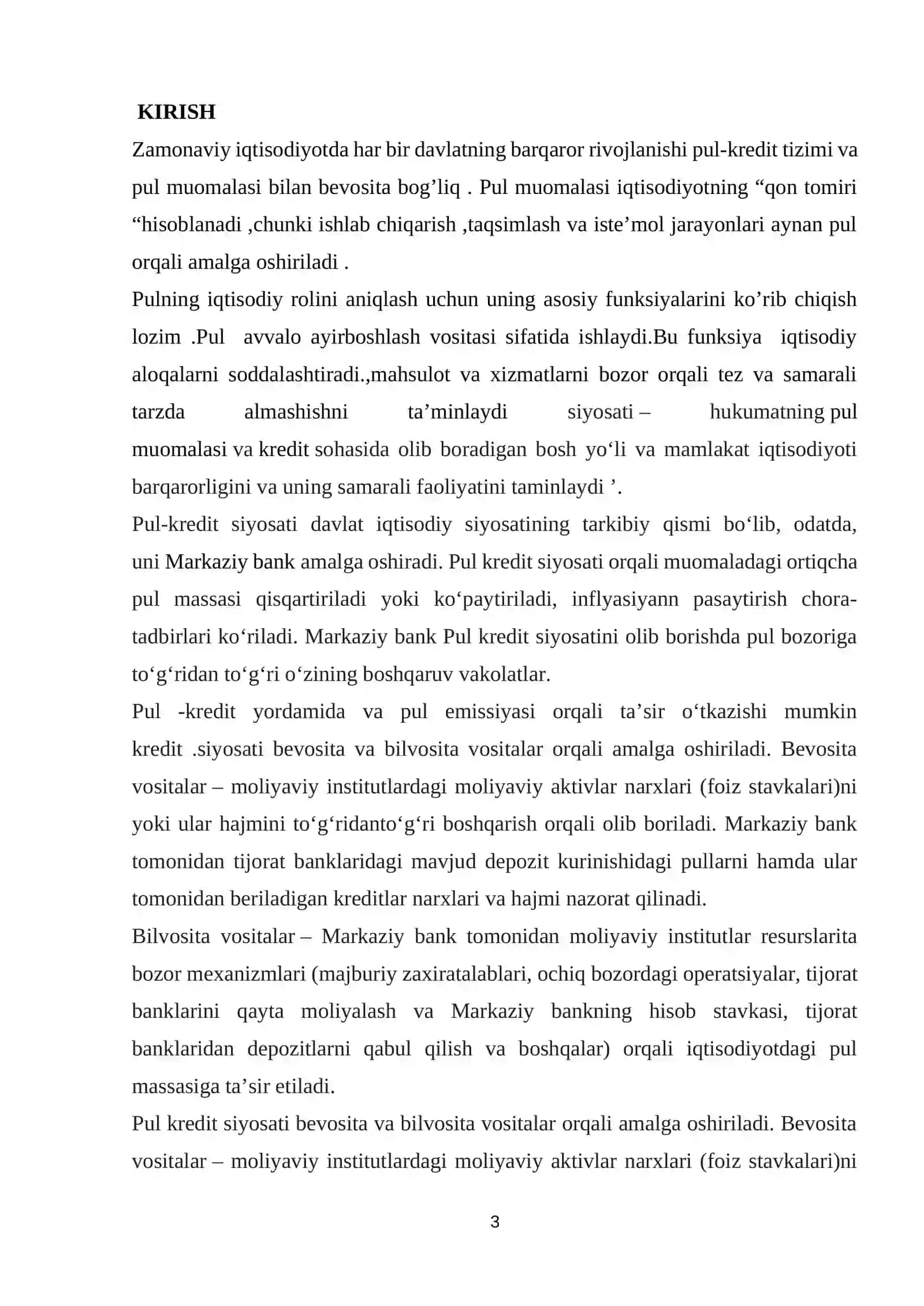 PUL MUOMALASI VA PUL-KREDIT TIZIMINING IQTISODIY BARQARORLIKKA TA’SIRI 3
