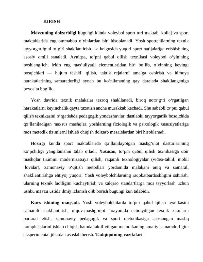 Yosh voleybolchilarda to‘pni qabul qilish texnikasini takomillashtirish 3
