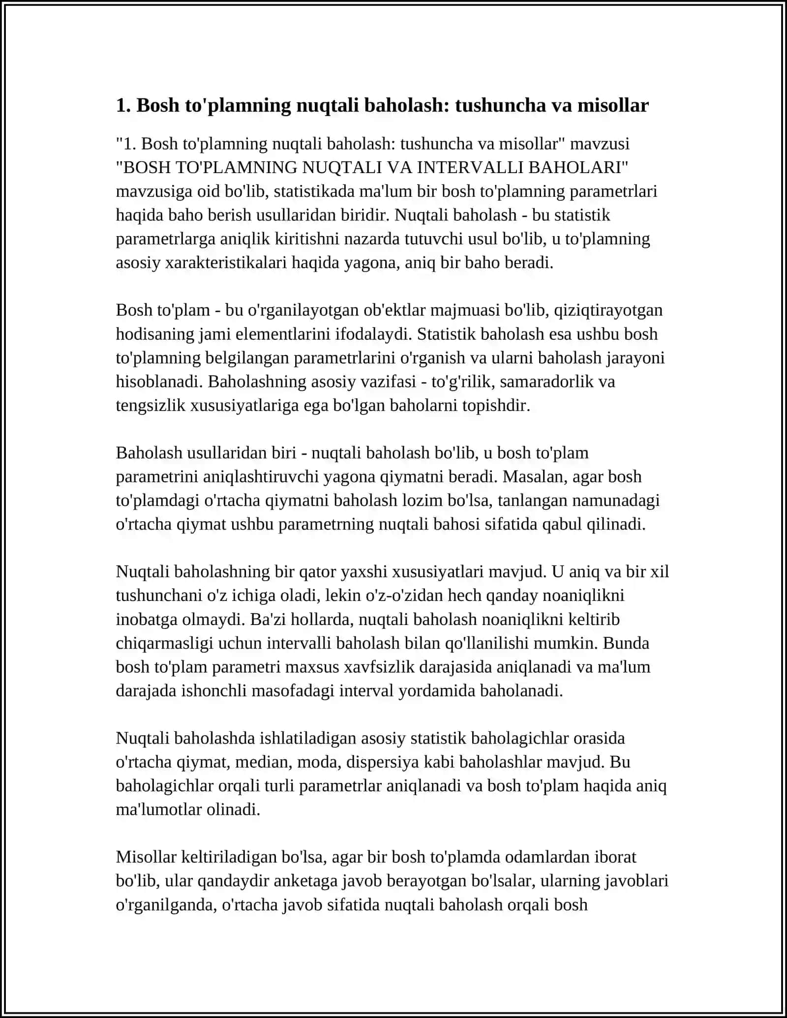 BOSH TO'PLAMNING NUQTALI VA INTERVALLI BAHOLARI 3