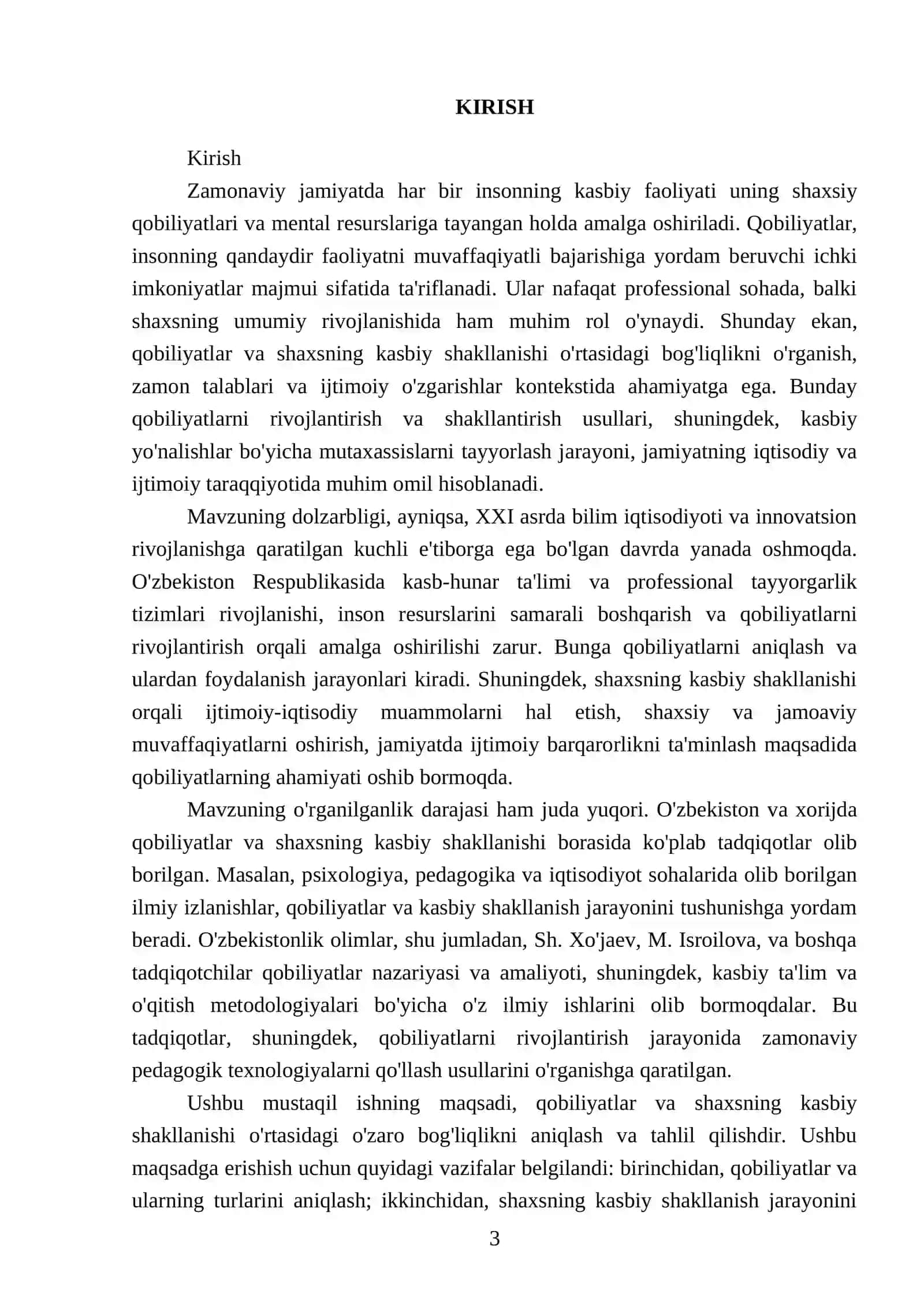 Kasb Psixologiyasi fanidan tayorlagan mustaqil ish: Qobiliyatlar va shaxsning kasbiy shakllanishi 3