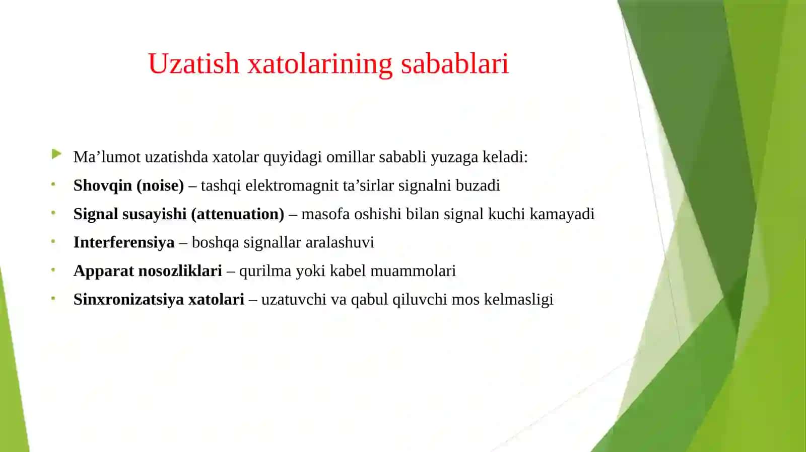 Uzatish xatolarini aniqlash kamaytirish va tuzatish mexanizmlari 3