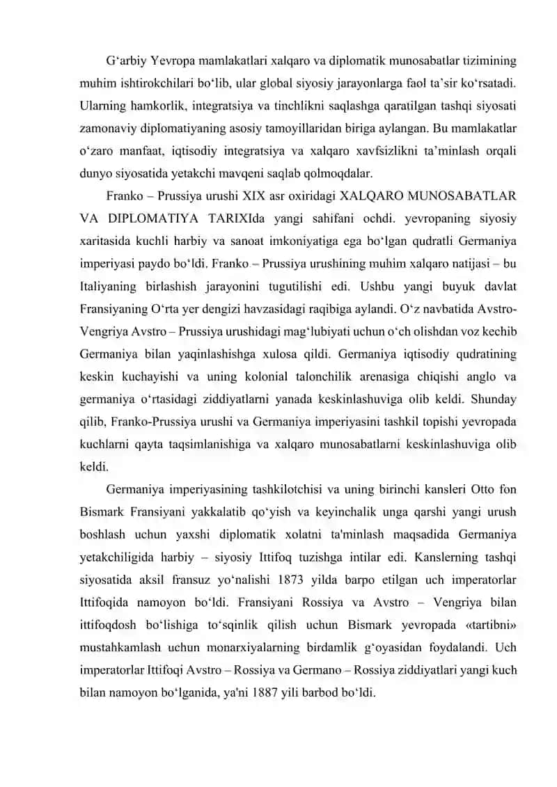 G'ARBIY YEVROPA MAMLAKATLARI XALQARO VA DIPLOMATIK MUNOSABATLAR TIZIMIDA. 3