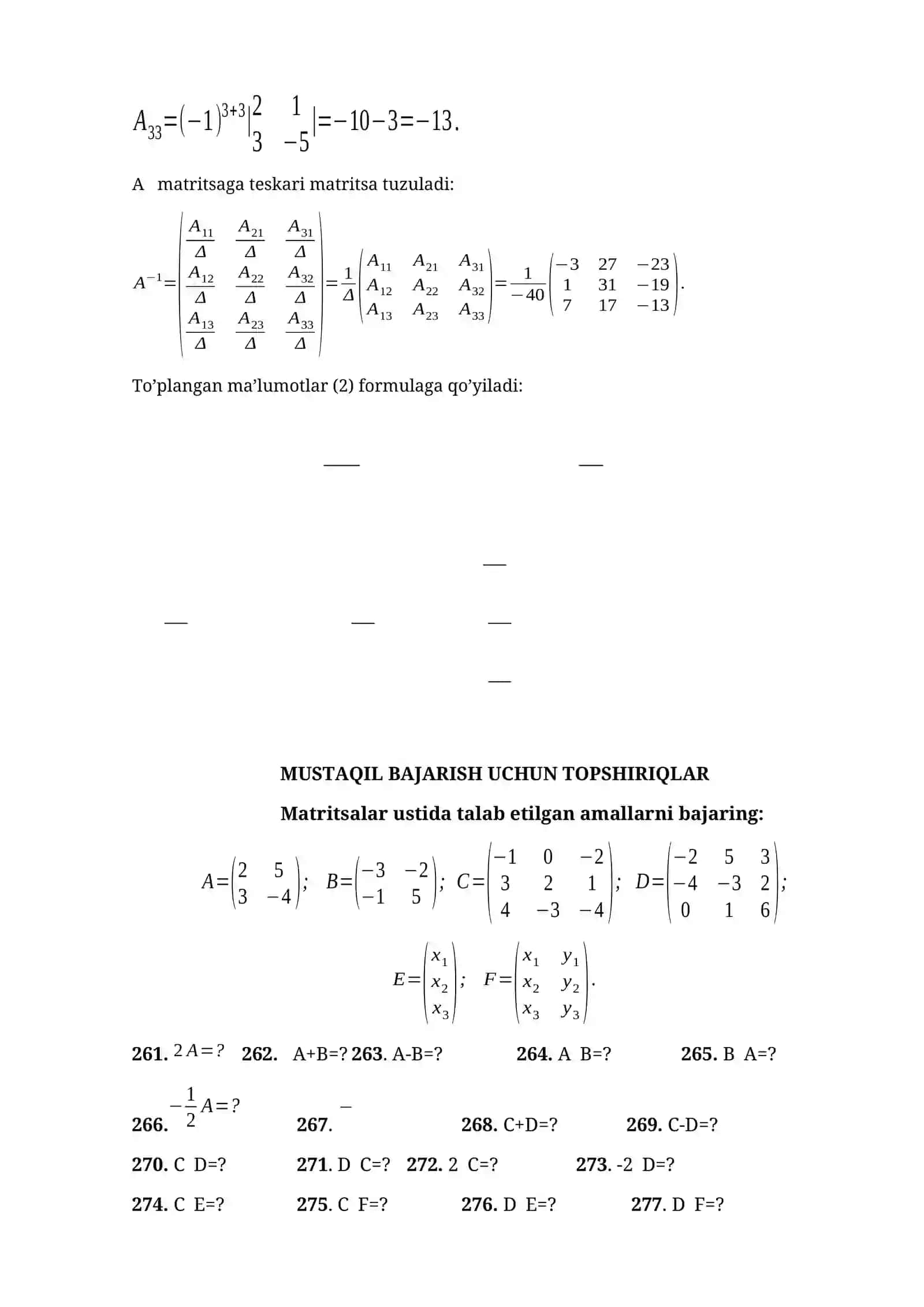 Chiziqli tenglamalar sistemasini matrisa usulida yechish 3
