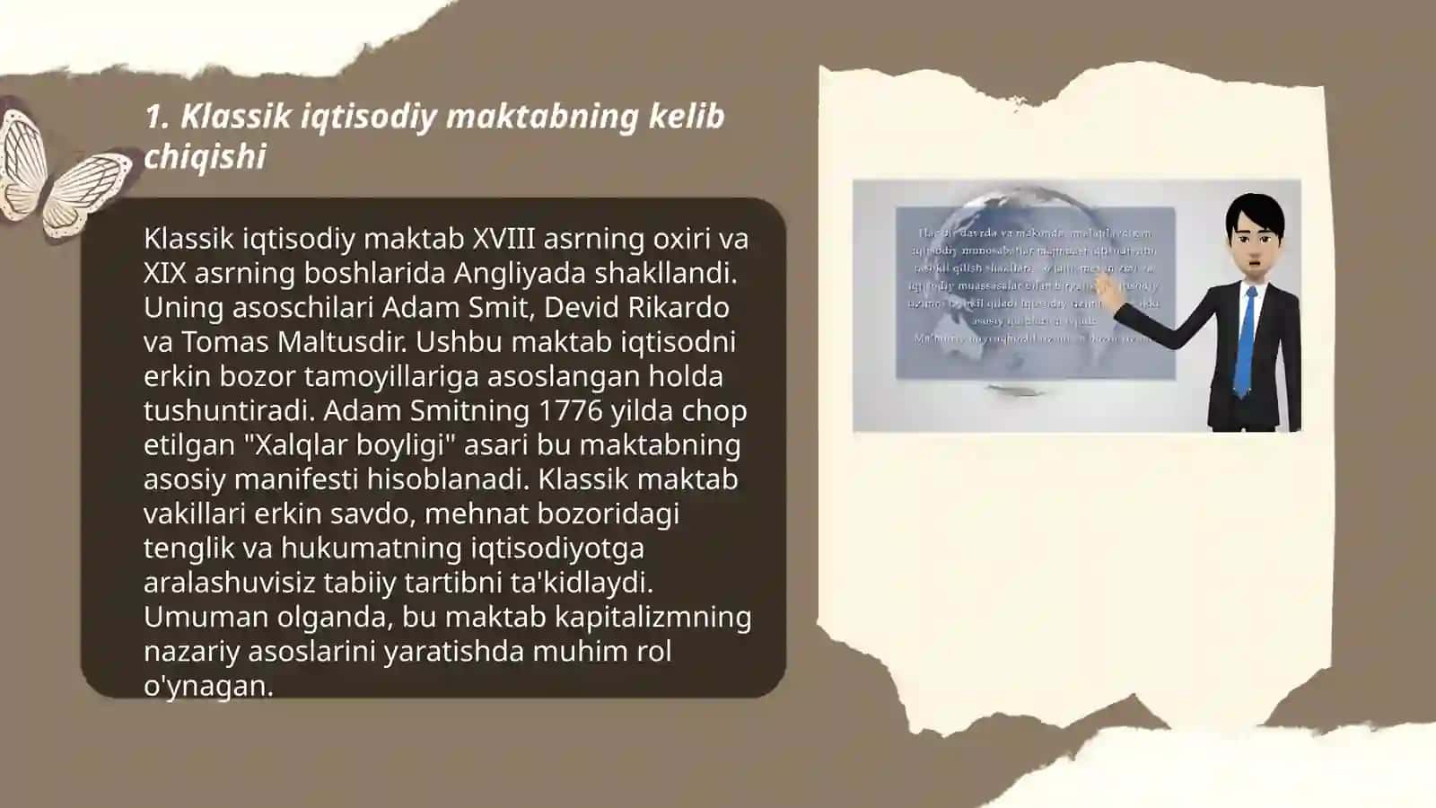 Klassik iqtisodiy maktabning to'la shakllanishi. Adam Smit va David Rikardolar iqtisodiy g'oyalari 3