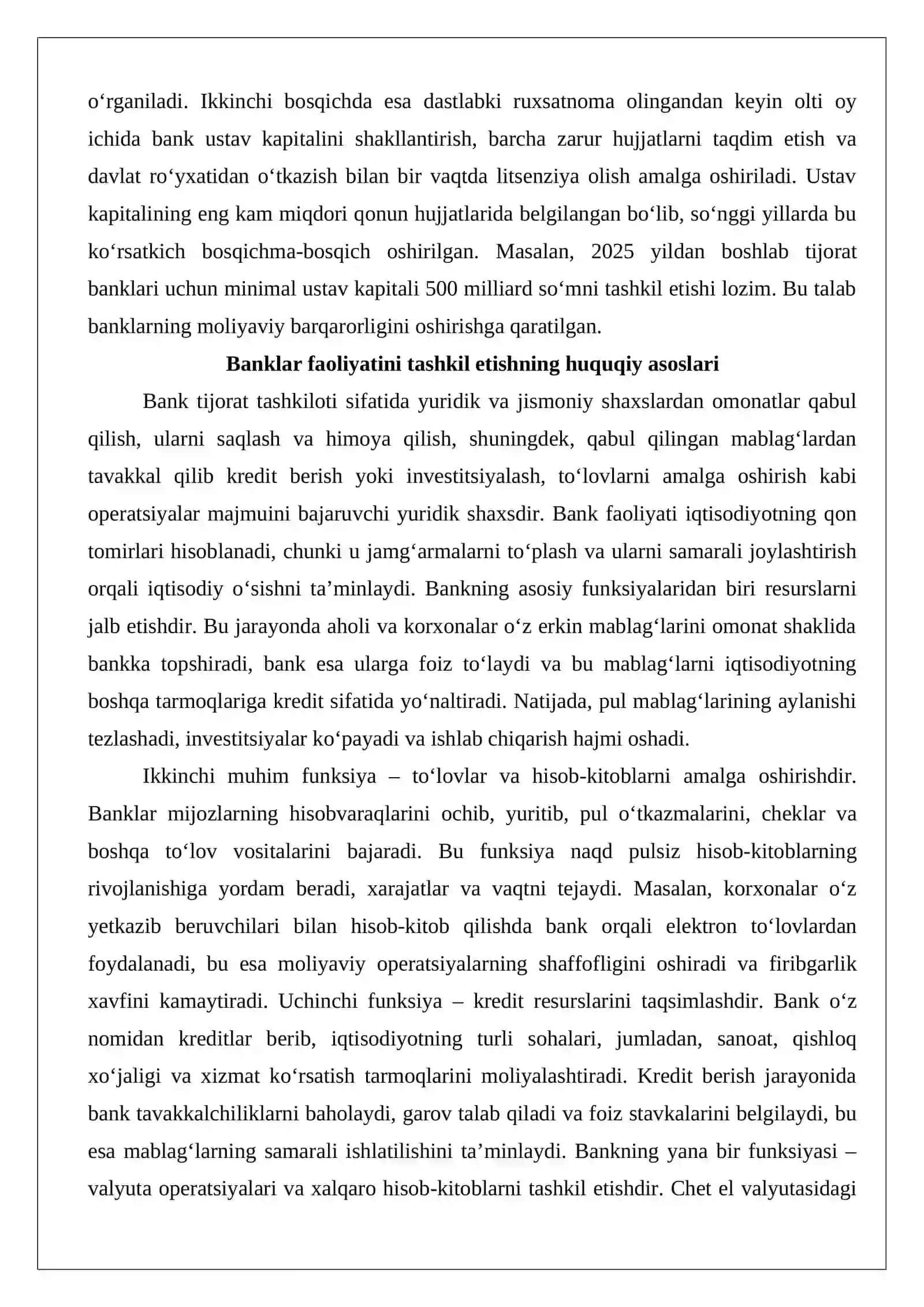 Banklar faoliyatini tashkil etish, ularni ro‘yxatdan o‘tkazish, litsenziyalash 3