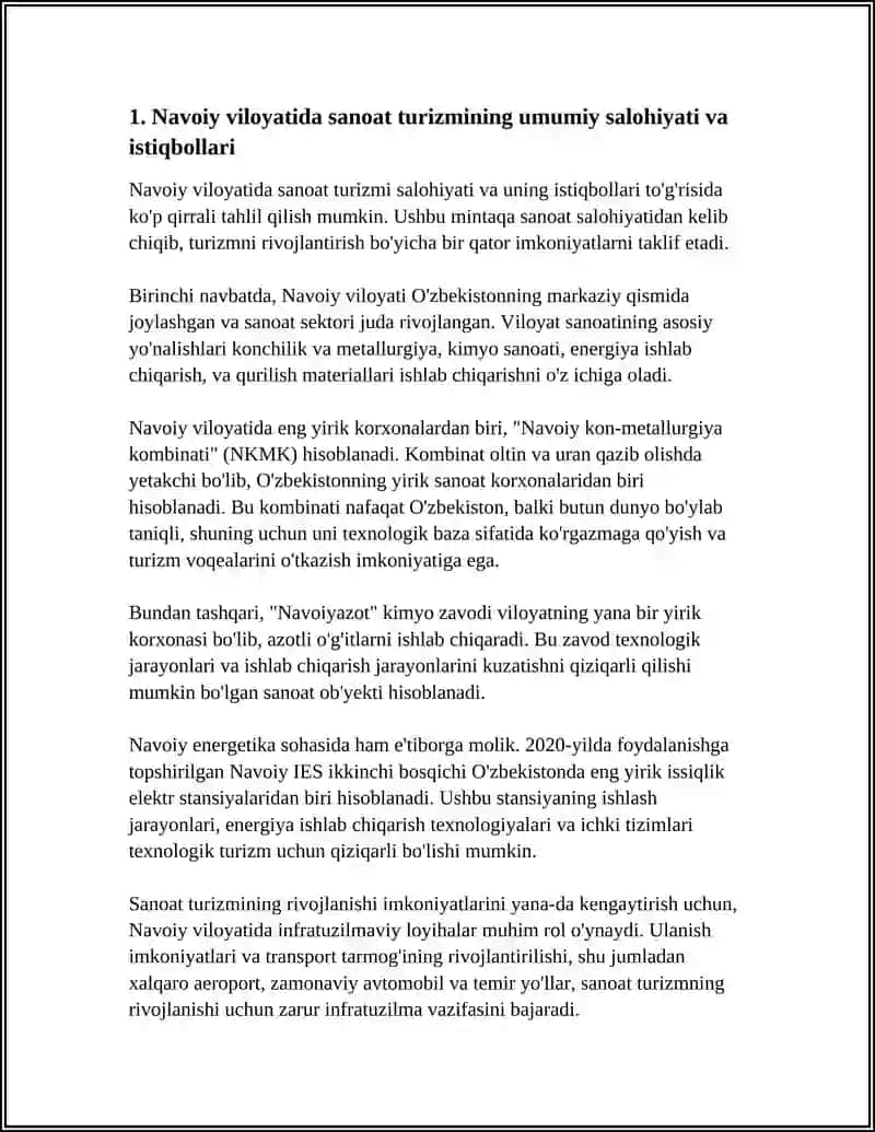 NAVOIY VILOYATI SANOAT TURIZMI IMKONIYATLARI REFERAT 3
