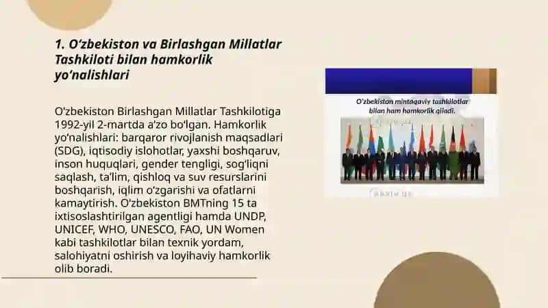 Oʻzbekistonning xalqaro tashkilotlar bilan hamkorlik aloqalari 3
