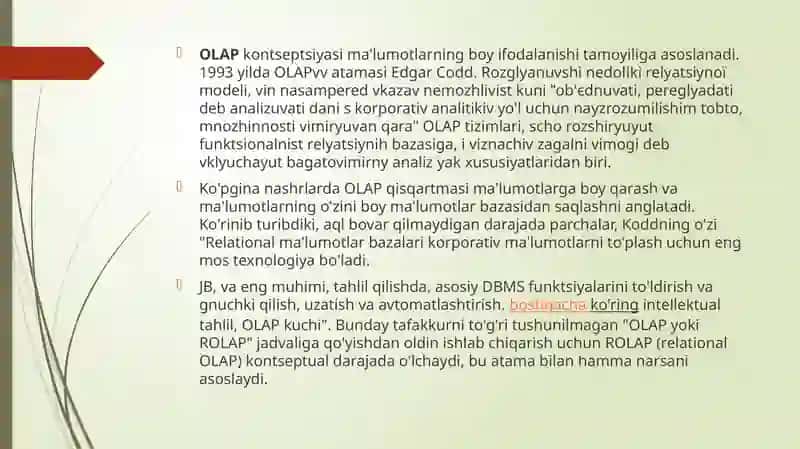 OLAP Tahliliy Tizimlari 3
