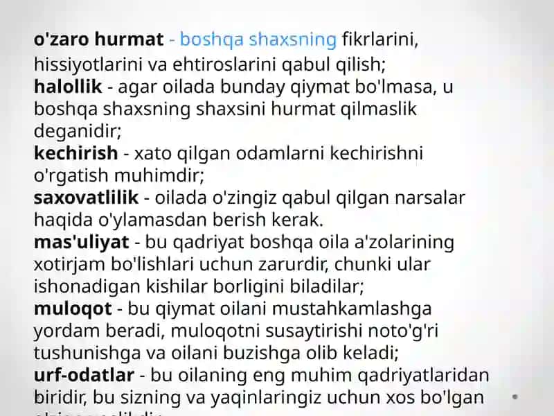 Oila va oilaviy qadriyatlar Ma’naviy madaniyatning Bosh omili 3