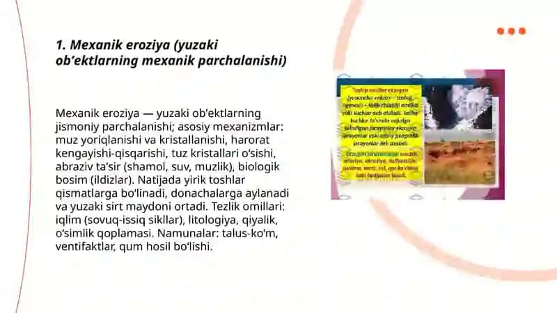 Ekzogen (yer yuzasidagi ) geologik jarayonlar va xodisalar 3