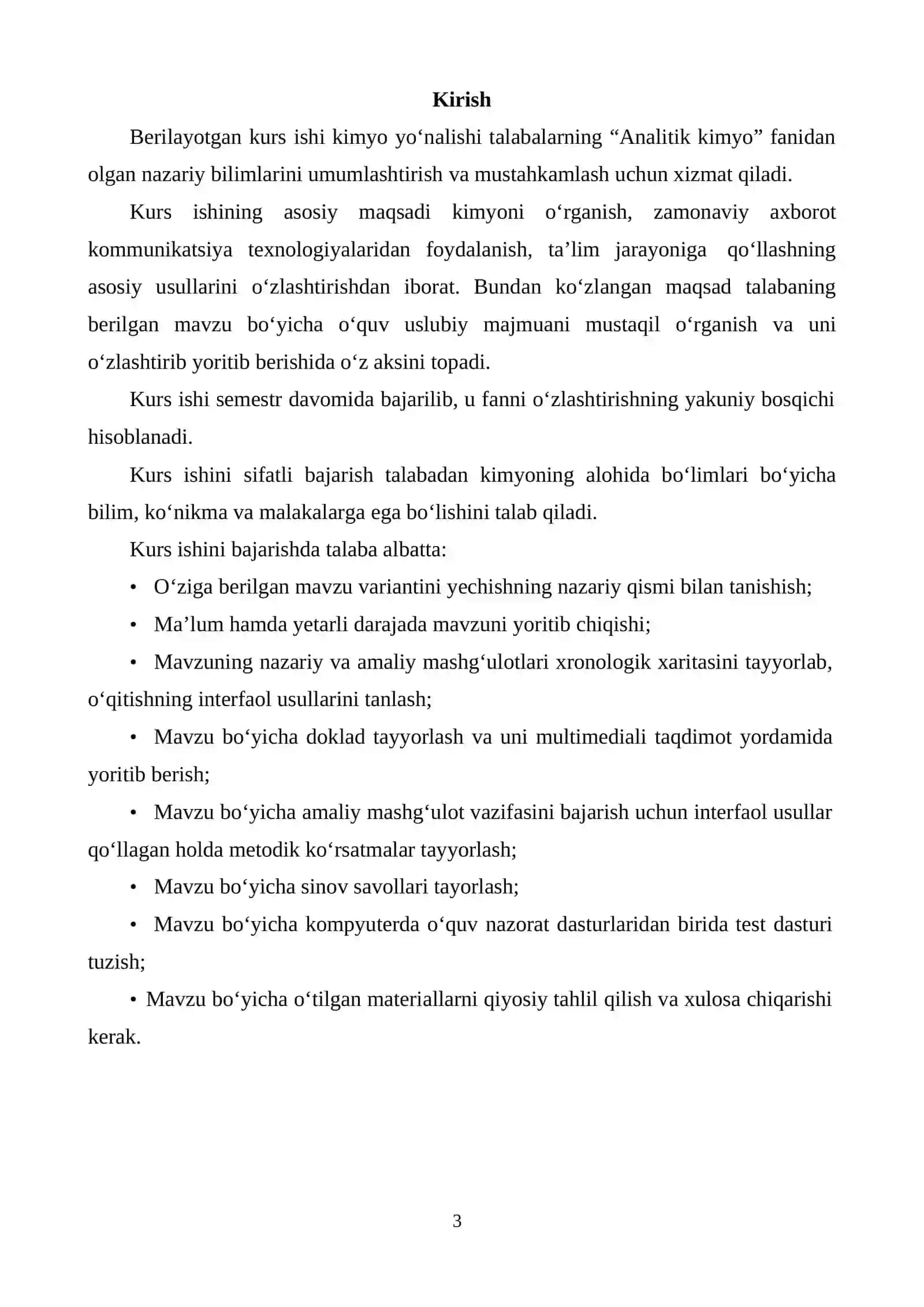 KIMYO TA’LIM YOʻNALISHI KURS ISHLARI TALABALARINING 3
