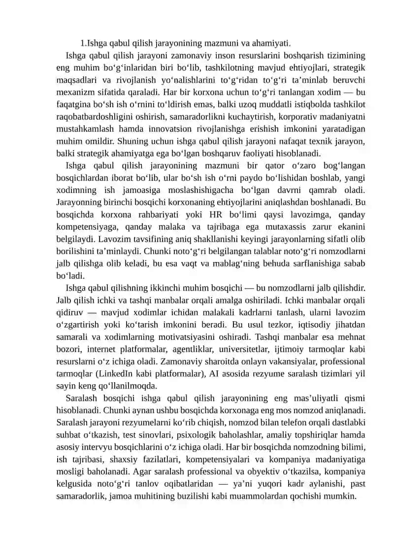 Ishga qabul qilish va tanlash jarayonini bosqichlarini tahlil qilish va amaliyotda muhokama qilish 3