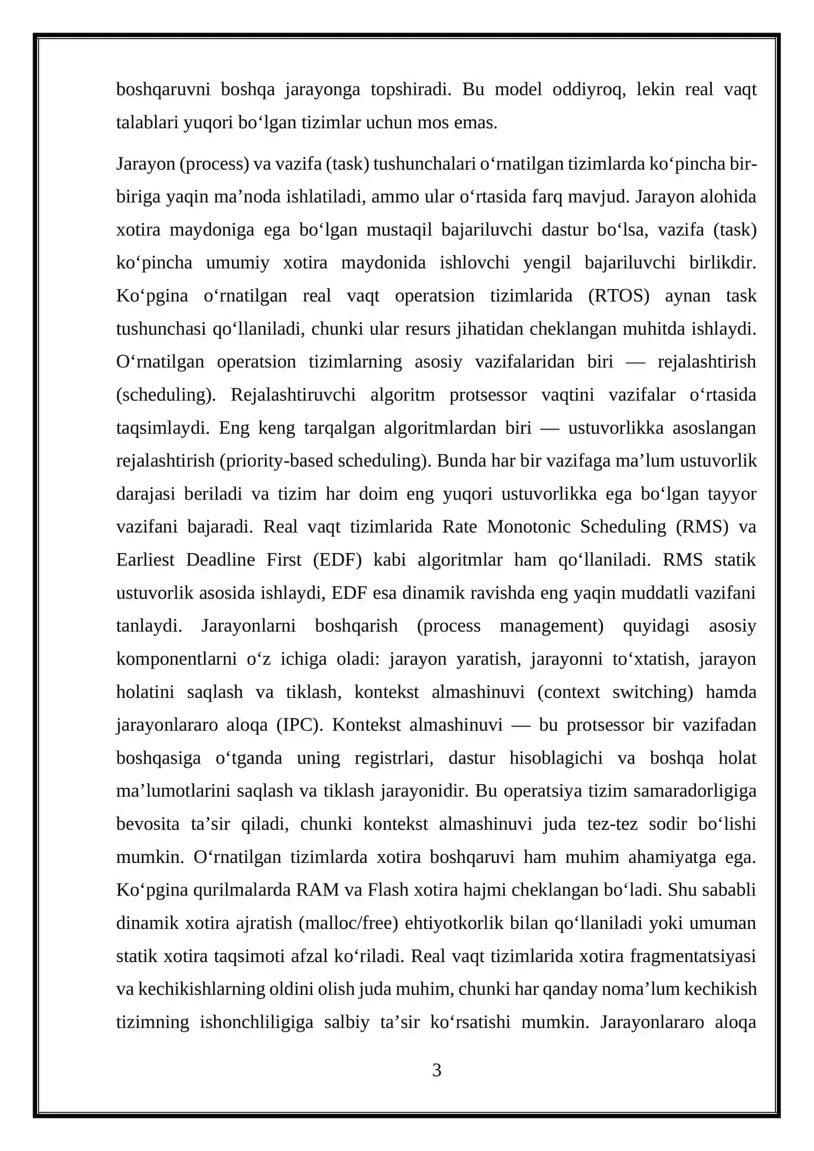 O‘rnatilgan tizimlarda qo‘llaniladigan zamonaviy protsessorlari va ularning xususiyatlari. 3