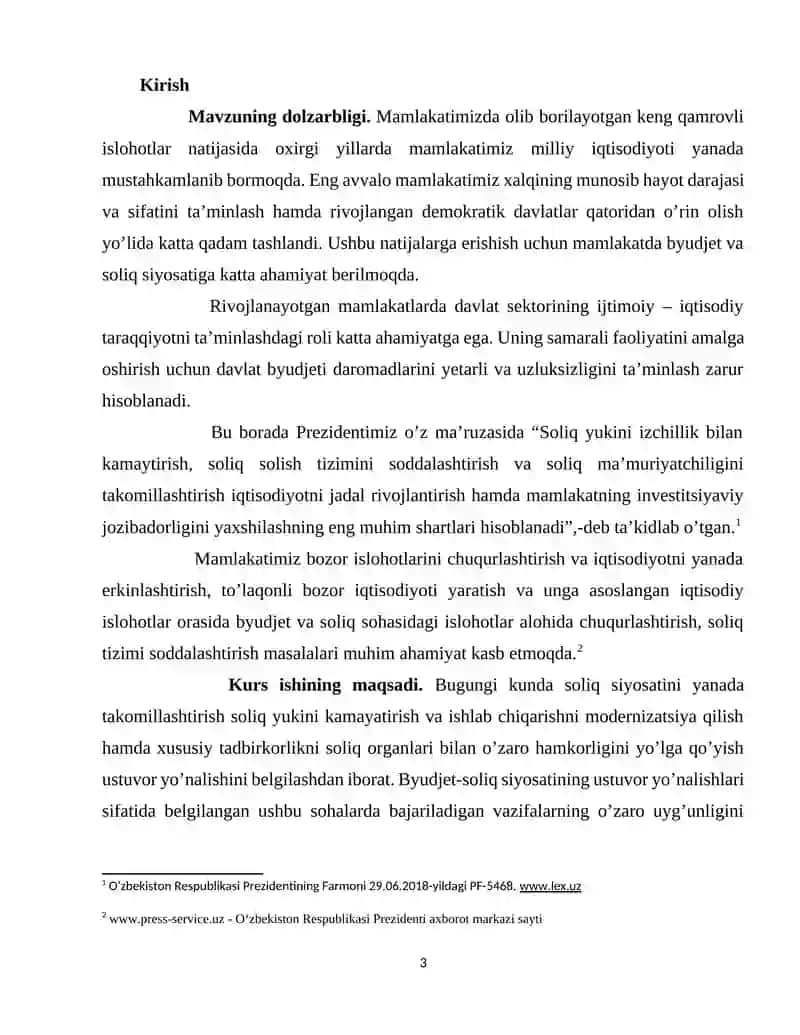 O’zbekistonda byudjet-soliq siyosatining o’ziga xos     xususiyatlari va asosiy yo’nalishlari.kurs ishi 3