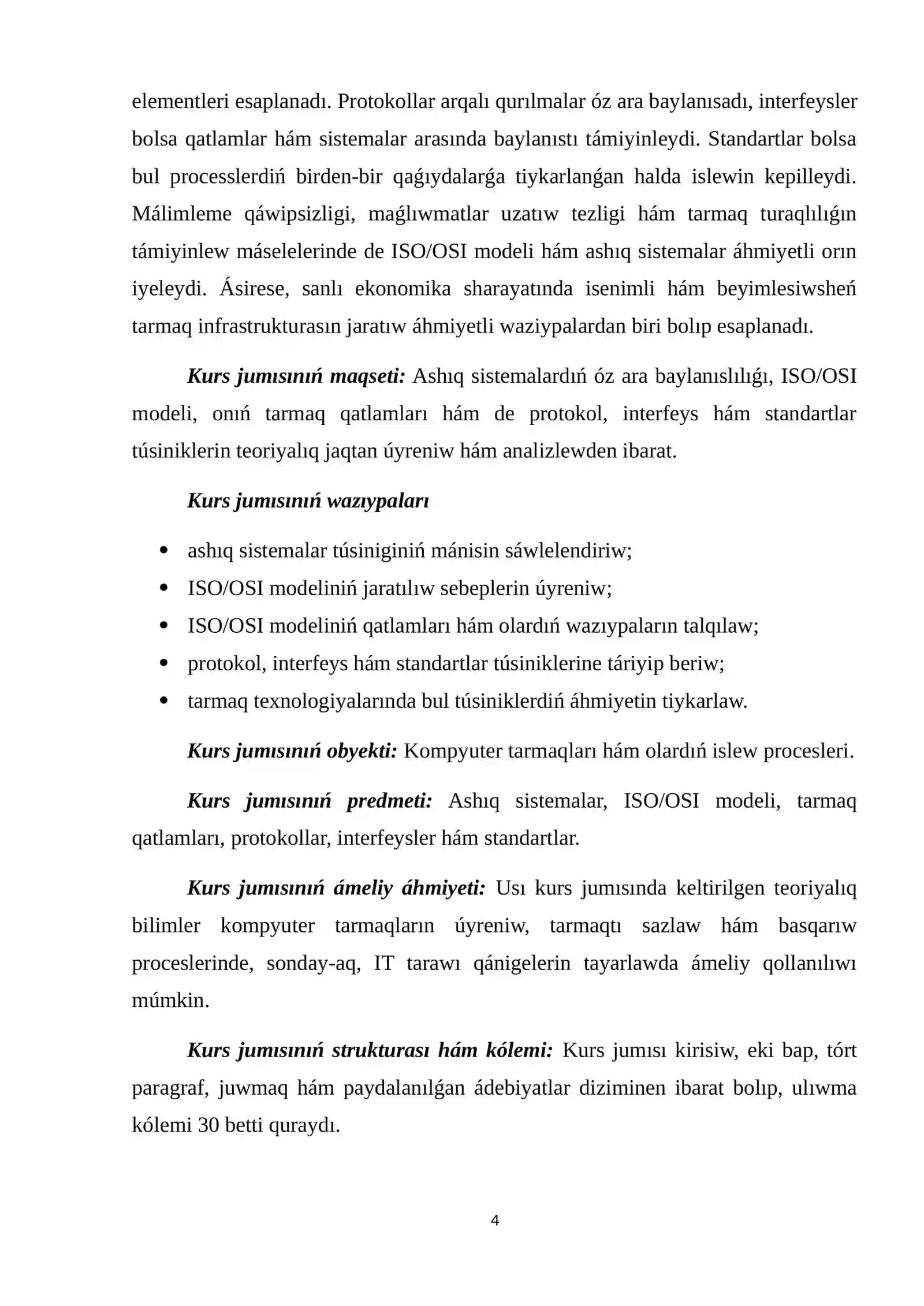 Ashıq sistemalardıń όzara baylanısı. ISO/OSI modeli. Tarmaq qatlamları (basqıshları). Protokol, interfeys, standartlar túsinikleri 3