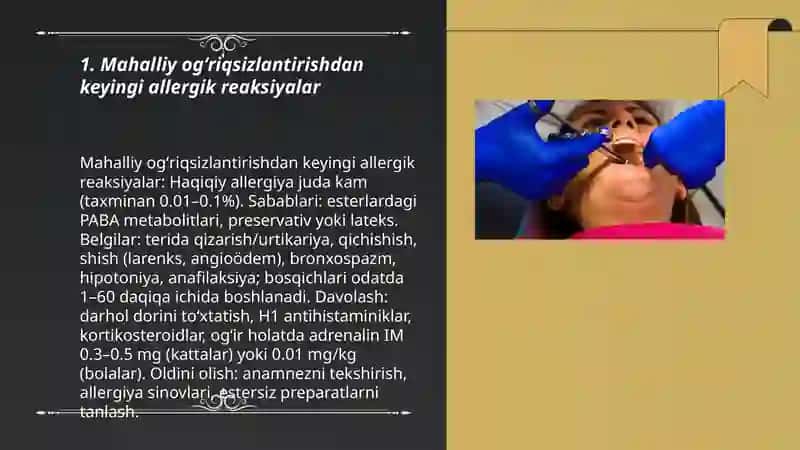 Mahalliy ogʻriqsizlantirishdan keyingi allergik reaksiyalar 3