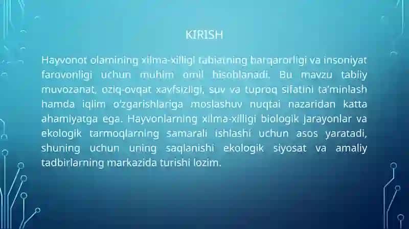 Hayvonot olamining xilma xilligi va uning tabiatda tutgan o'rni 3