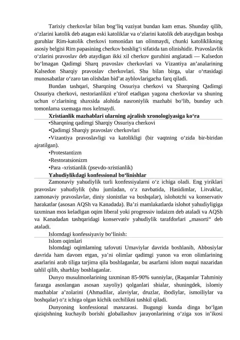 O‘zbekistonda Diniy Konfessiyalar va Tashkilotlarning Yo`nalishlari 3