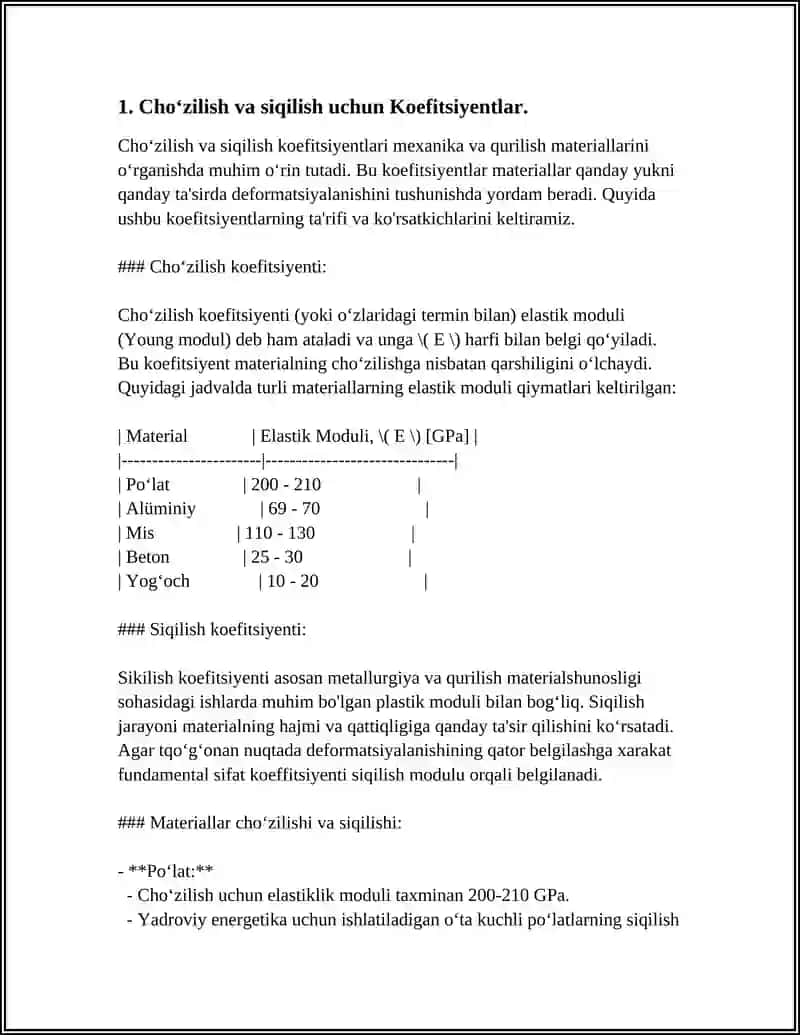 ZAHIRA KOEFFITSIENTI CHOʻZILISH YOKI SIQILISHDA MUSTAHKAMLIK SHARTI 3