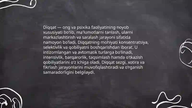 Diqqat toʻgʻrisida tushuncha.Diqqat turlari.Sezgi 3