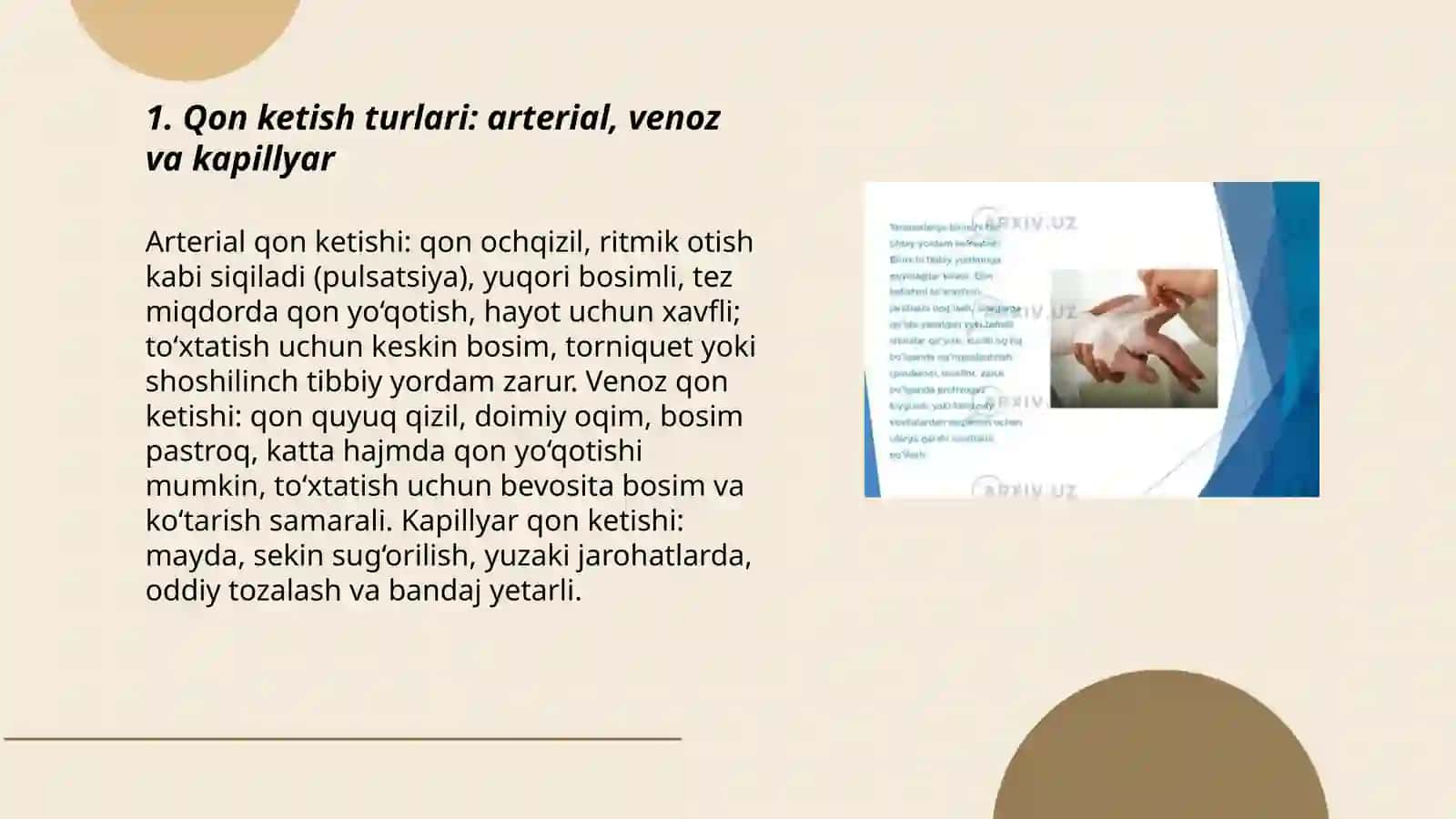 Qon ketishi va qon ketishida birinchi tibbiy yordam ko'rsatish 3