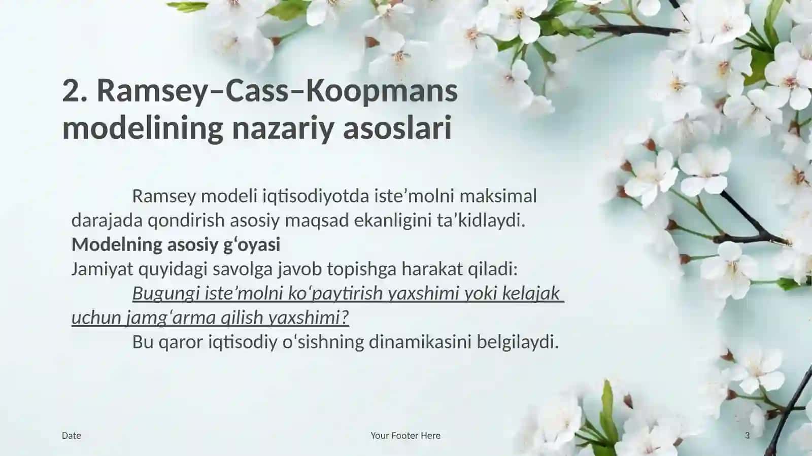 RAMSEY–CASS–KOOPMANS MODELI: ISTE’MOL VA JAMG‘ARMA QARORLARINING OPTIMALLIGI 3