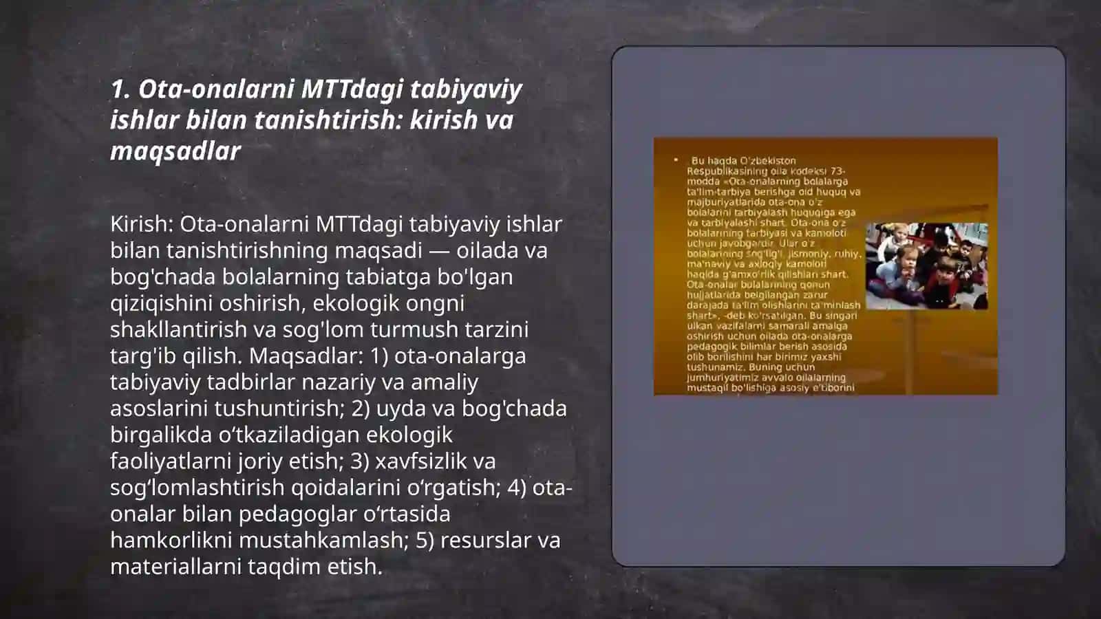 Ota-onalarni MTTdagi tabiyaviy ishlar bilan tanishtirish 3