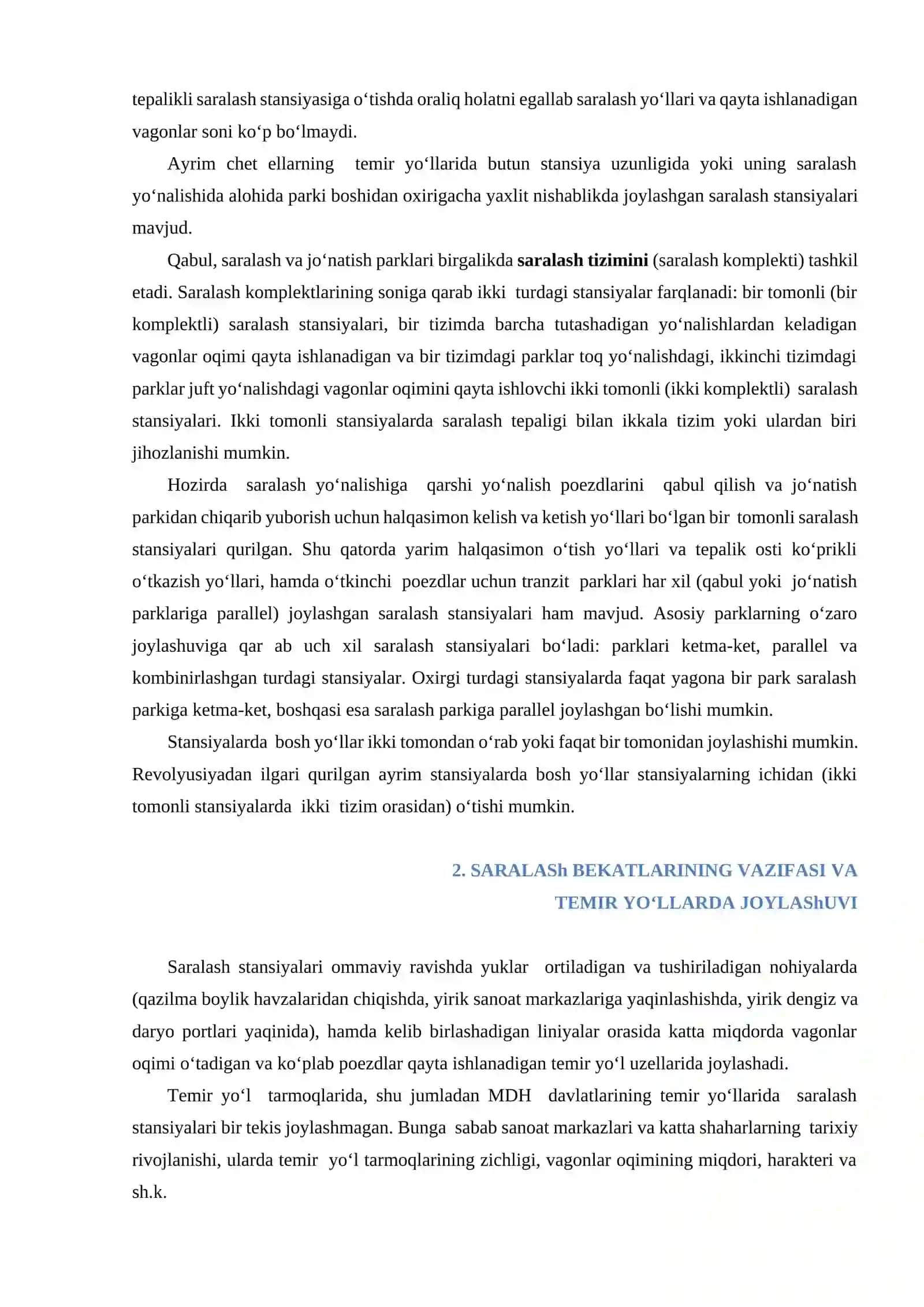 SARALASH BEKATLAR, ULARNING AHAMIYATI, VAZIFASI VA TEMIR YO‘LLARDA JOYLASHISH ASOSLARI SARALASH BEKAT INSHOOTLARI 3