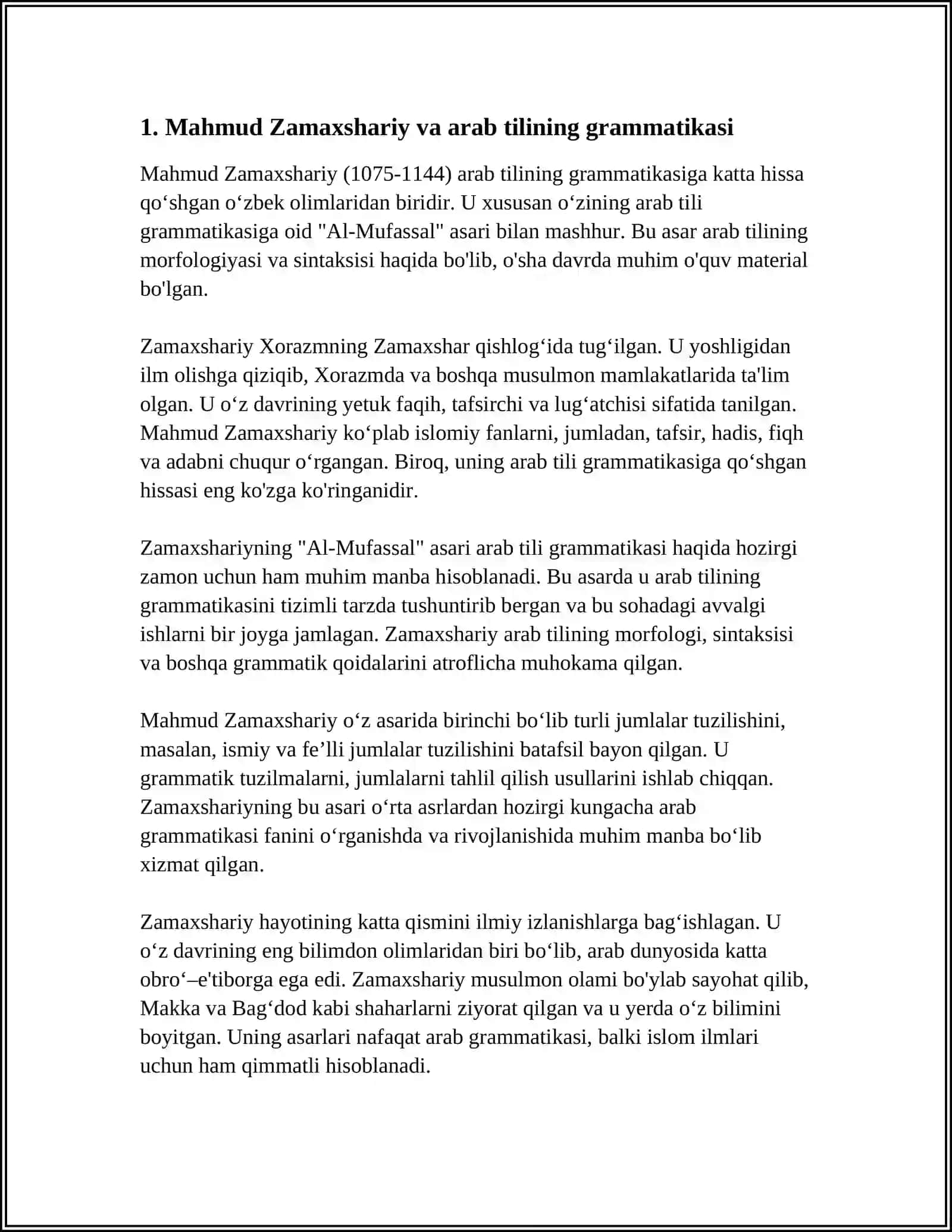 MUSTAQIL ISH Mavzu: MAHMUD ZAMAXSHARIYNING LINGVISTIK QARASHLARI 3