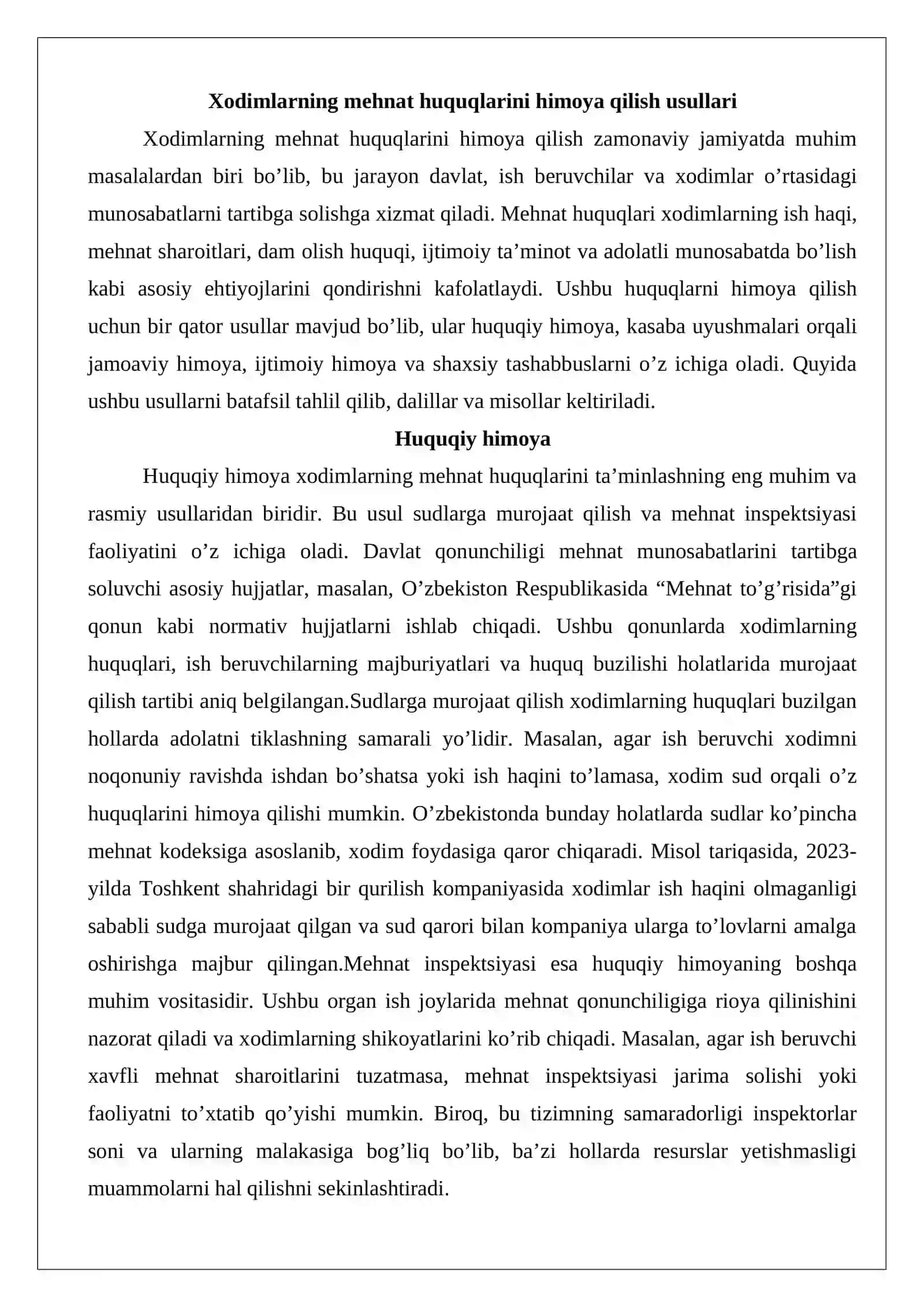 Xodimlarning mehnat huquqlarini himoya qilish. Mehnat nizolarini ko’rib chiqish 3